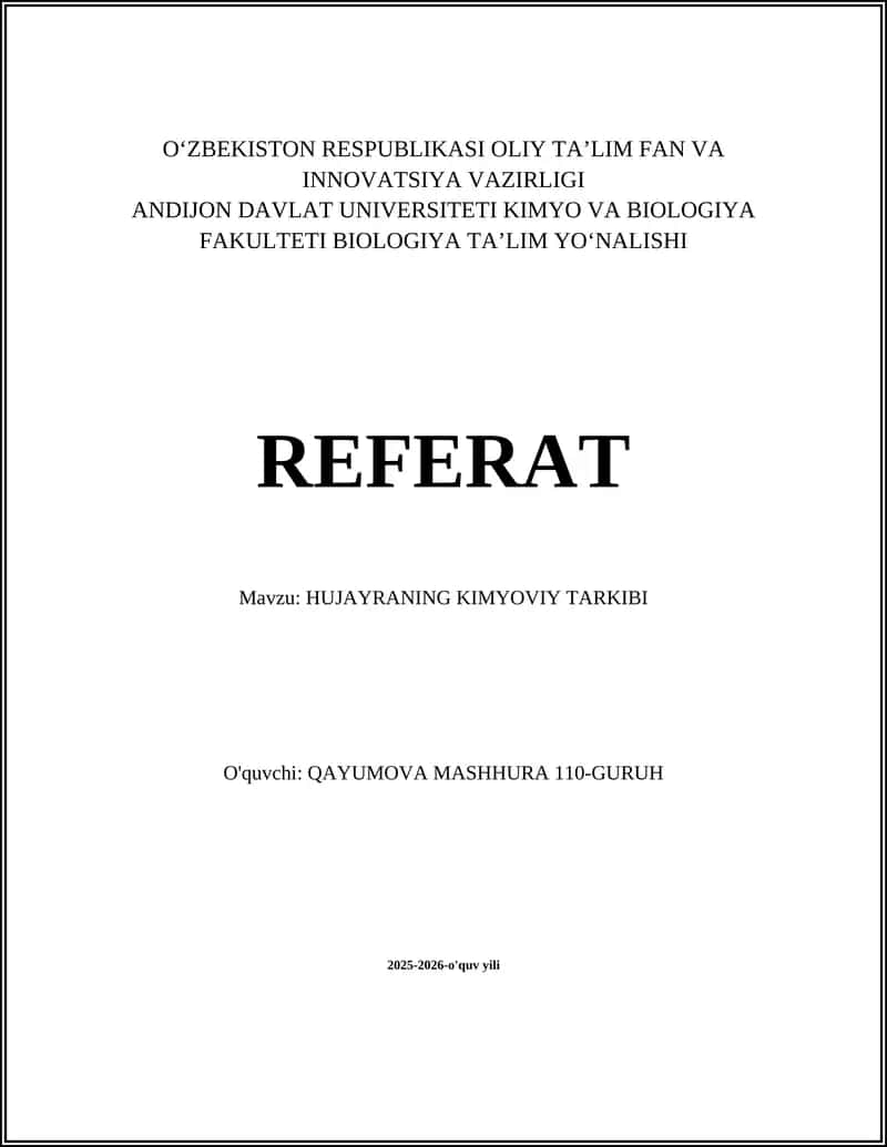 HUJAYRANING KIMYOVIY TARKIBI
