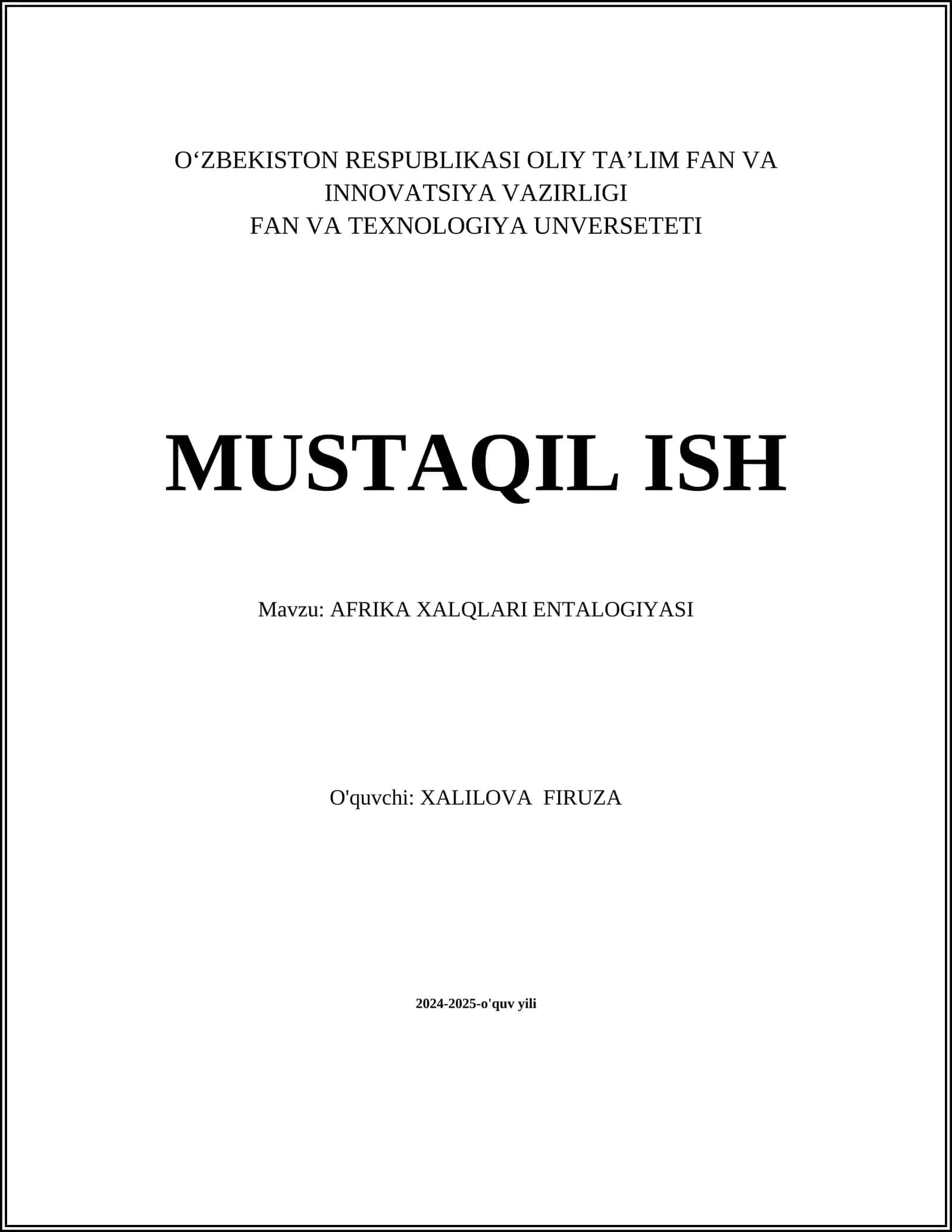 AFRIKA XALQLARI ENTALOGIYASI