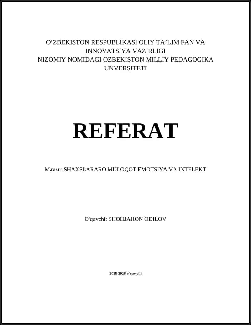 SHAXSLARARO MULOQOT EMOTSIYA VA INTELEKT