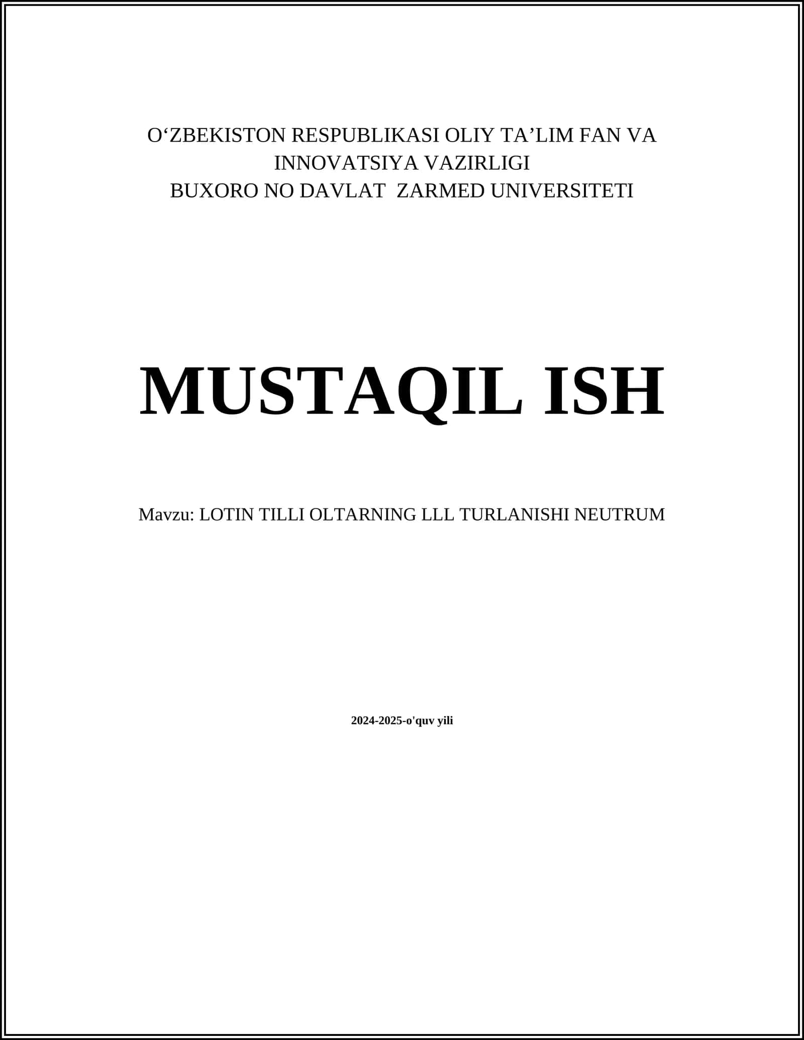 LOTIN TILLI OLTARNING LLL TURLANISHI NEUTRUM