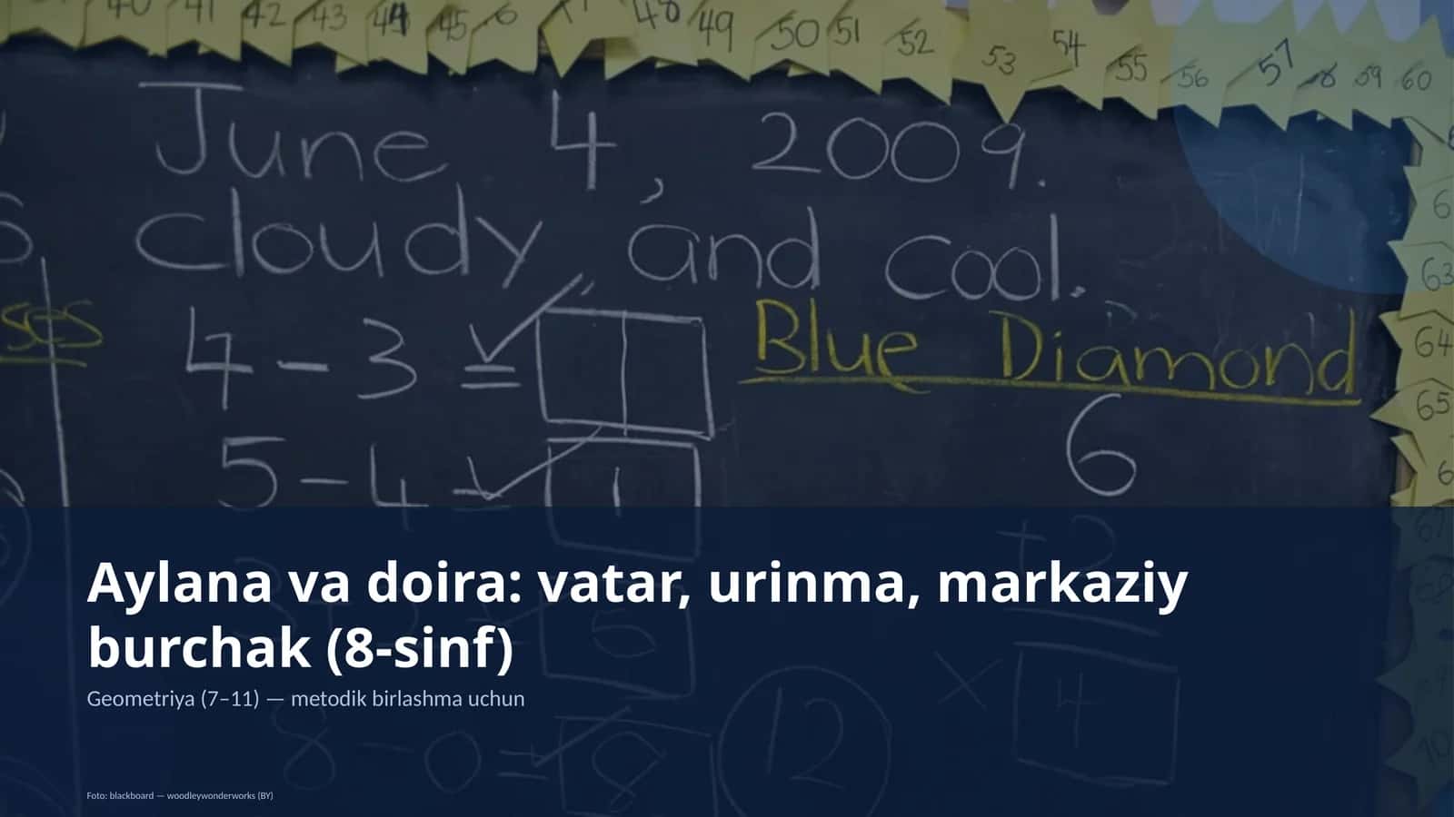 Aylana va doira: vatar, urinma, markaziy burchak (8-sinf)
