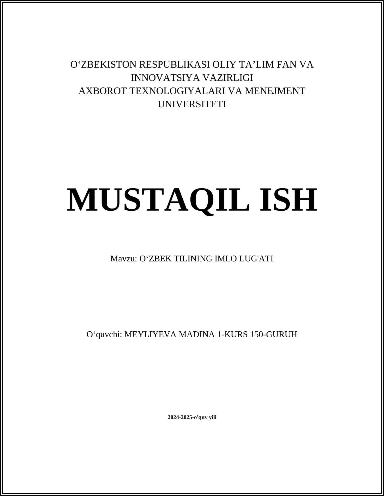 Oʻzbek TILINING IMLO LUG'ATI