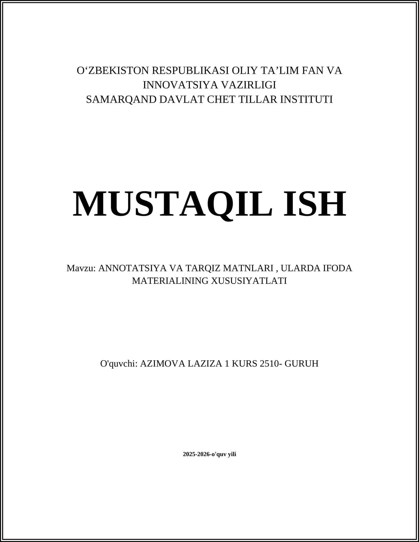 ANNOTATSIYA VA TARQIZ MATNLARI