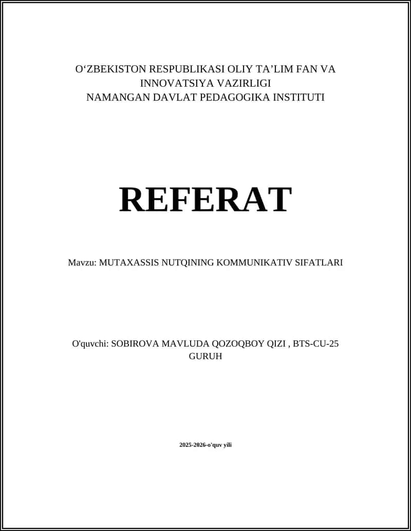 MUTAXASSIS NUTQINING KOMMUNIKATIV SIFATLARI
