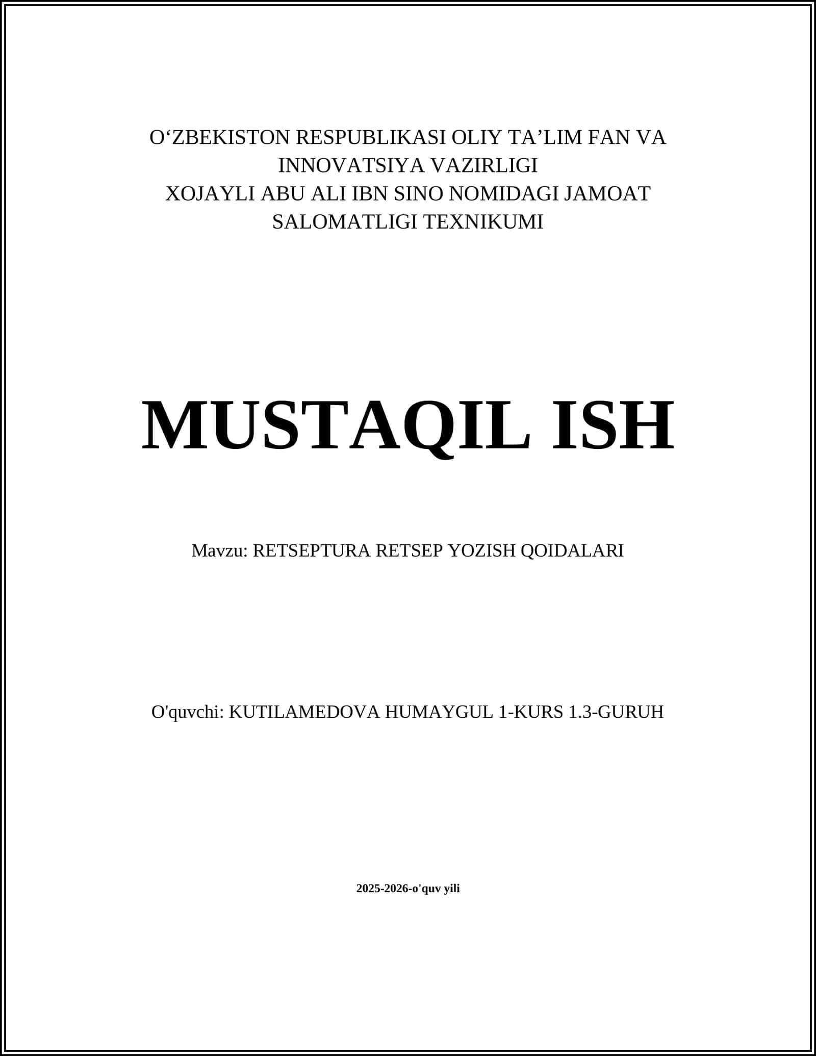 RETSEPTURA RETSEP YOZISH QOIDALARI