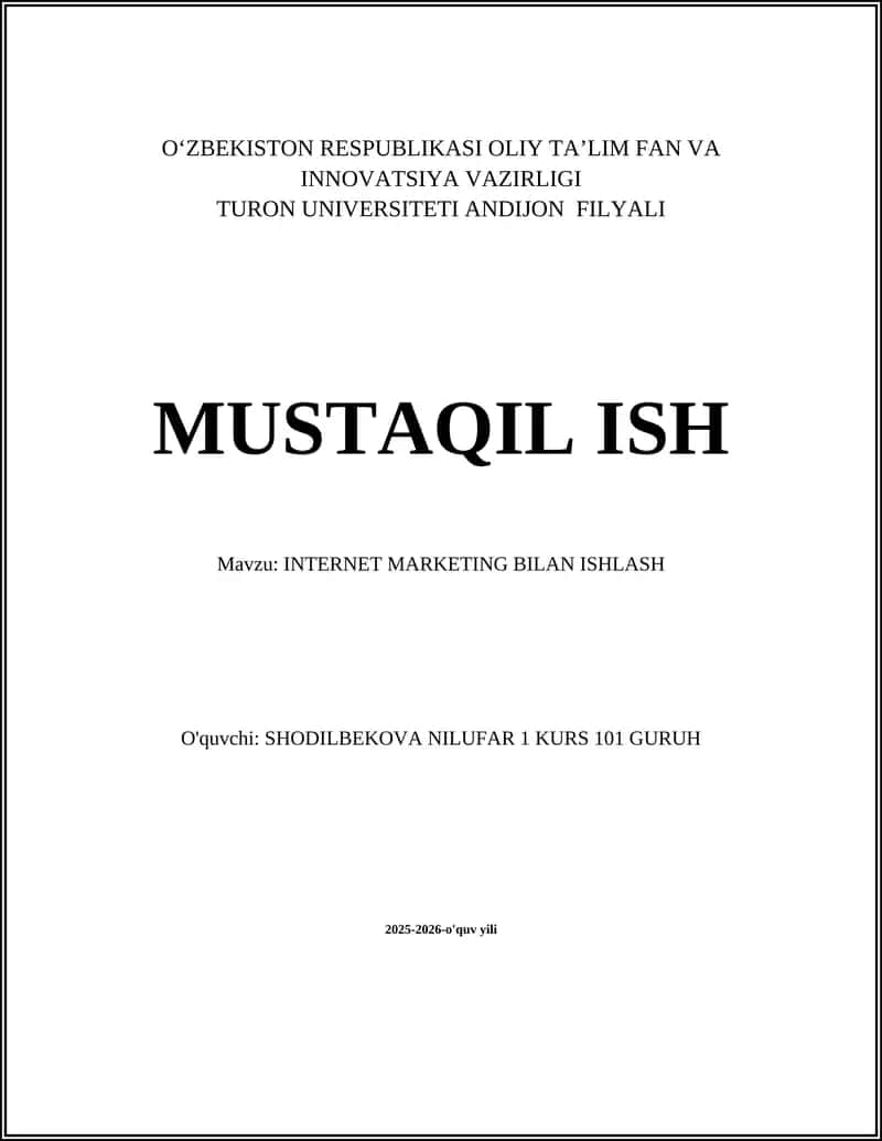 INTERNET MARKETING BILAN ISHLASH