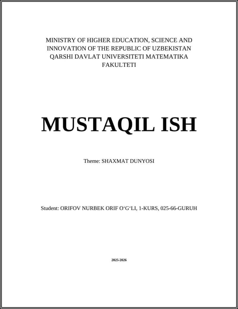 SHAXMAT DUNYOSI