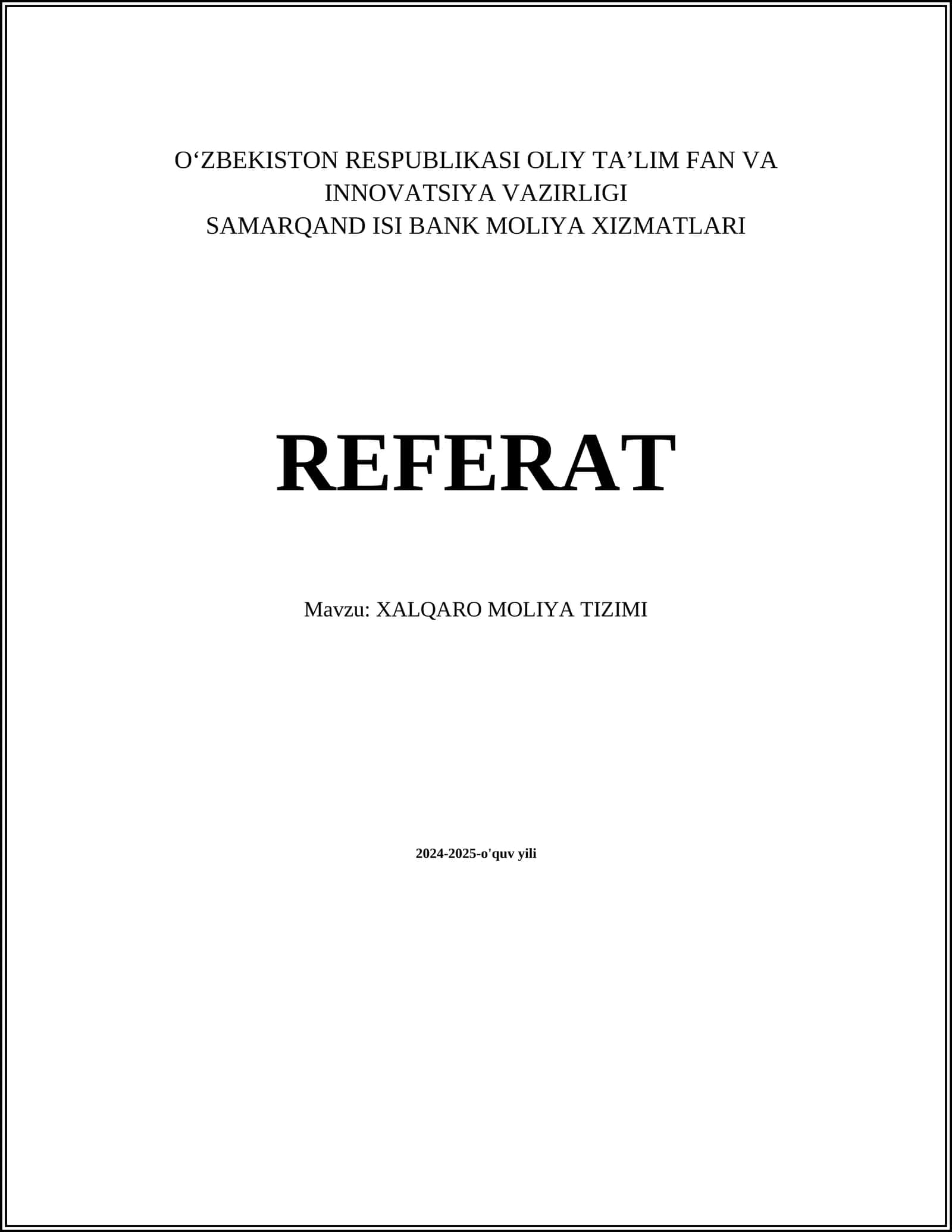 Xalqaro Moliya Tizimi