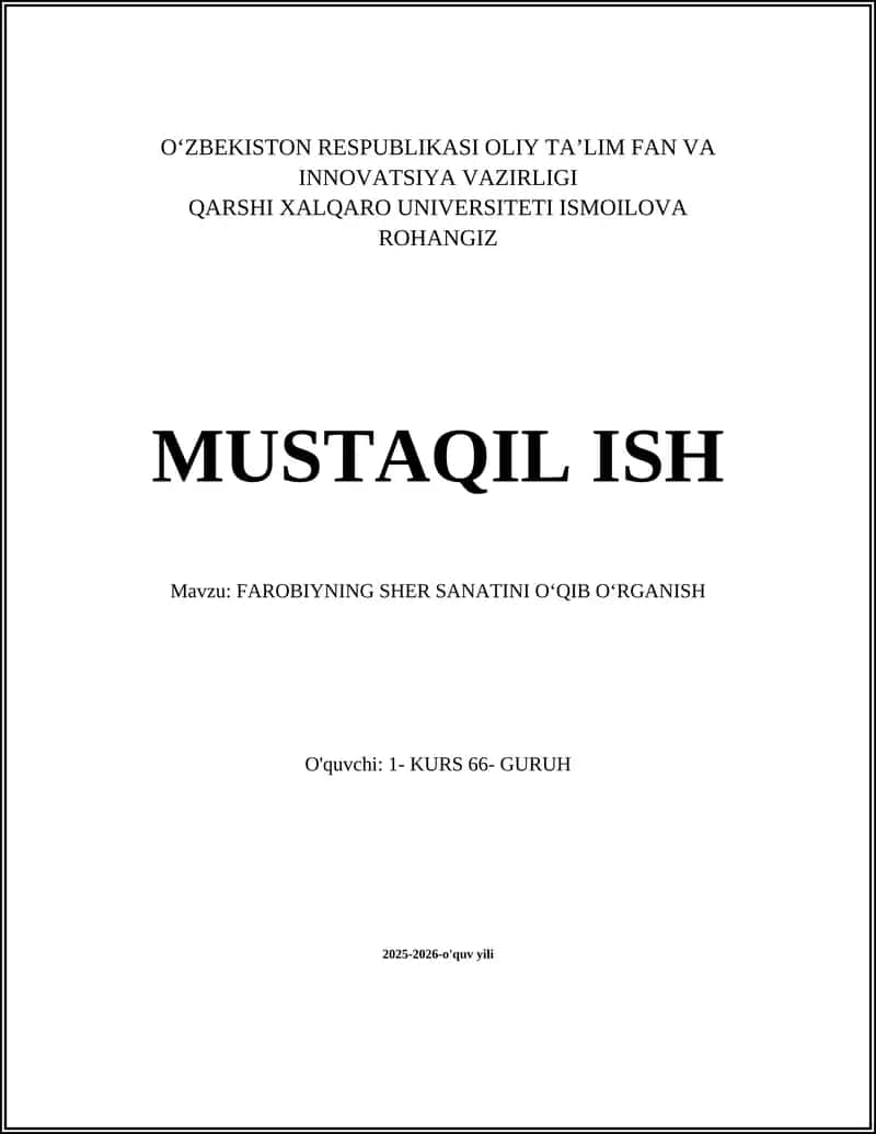 FAROBIYNING SHER SANATINI OʻQIB OʻRGANISH
