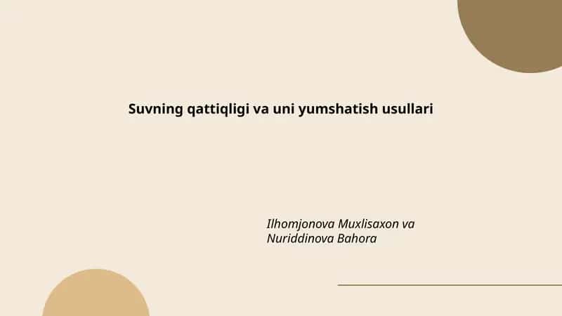 Suvning qattiqligi va uni yumshatish usullari