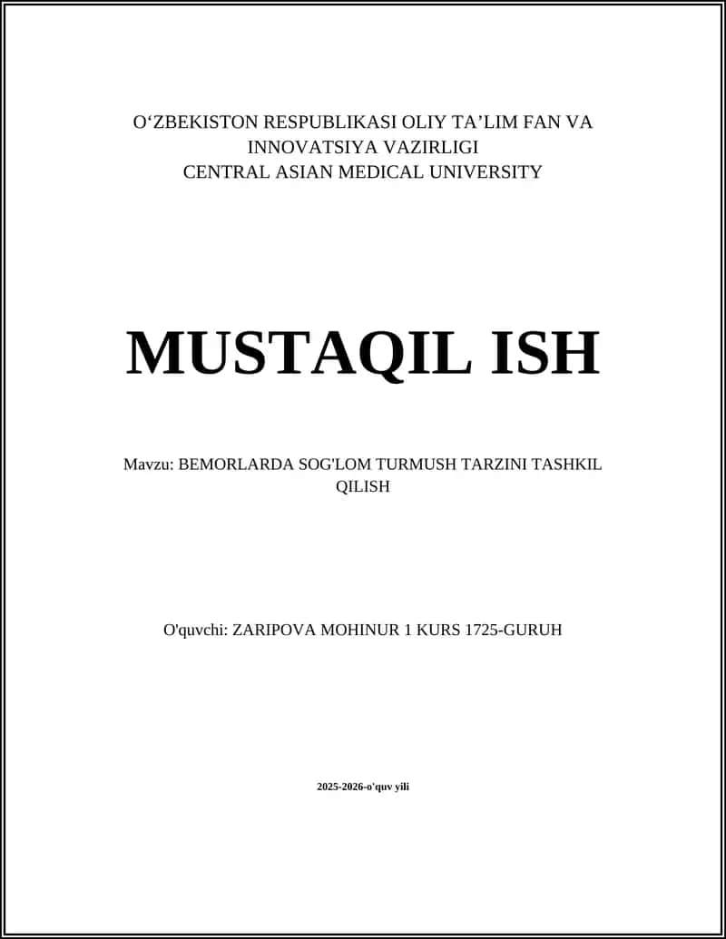 BEMORLARDA SOG'LOM TURMUSH TARZINI TASHKIL QILISH