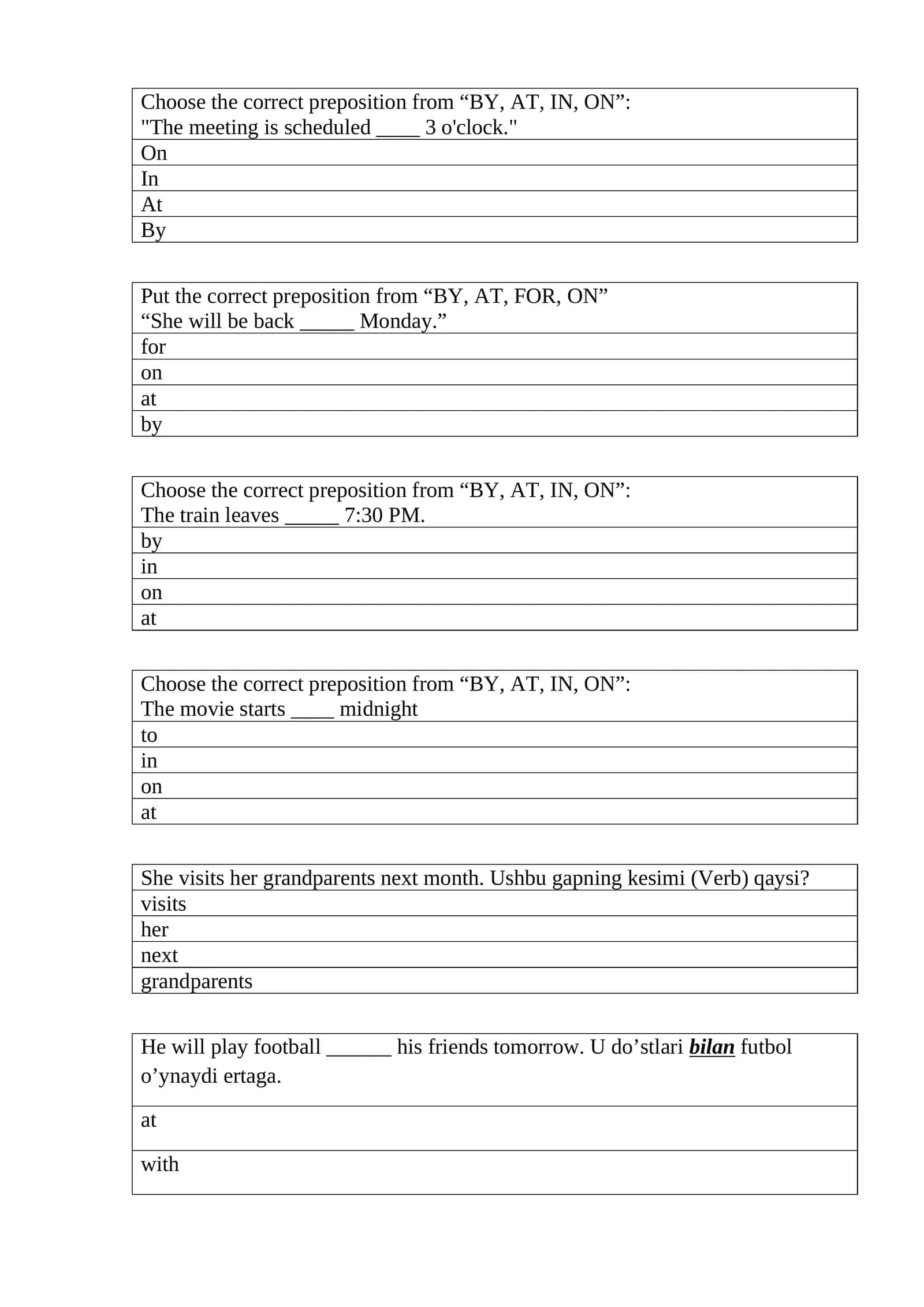 Prepositions Quiz