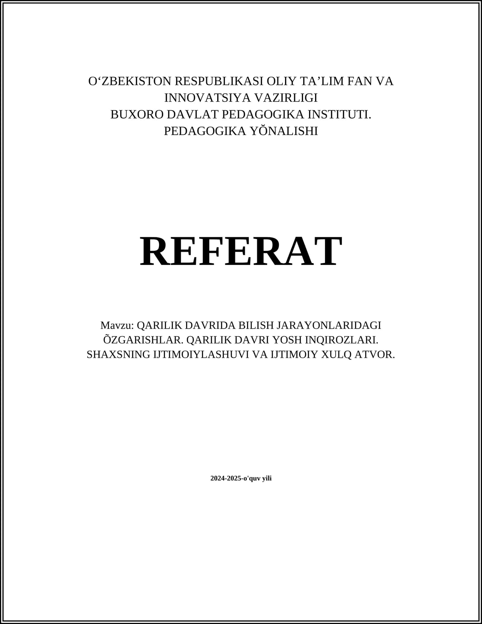 Qarilik Davrida Bilish Jarayonlaridagi O'zgarishlar