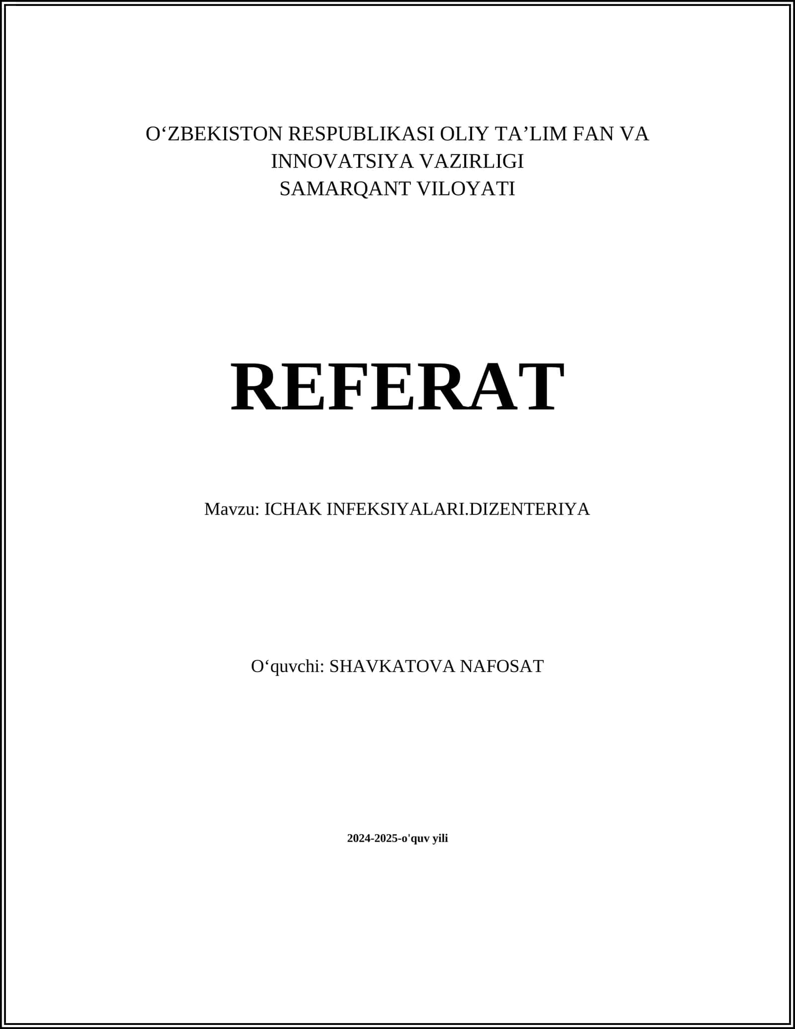 Dizenteriya sabablari