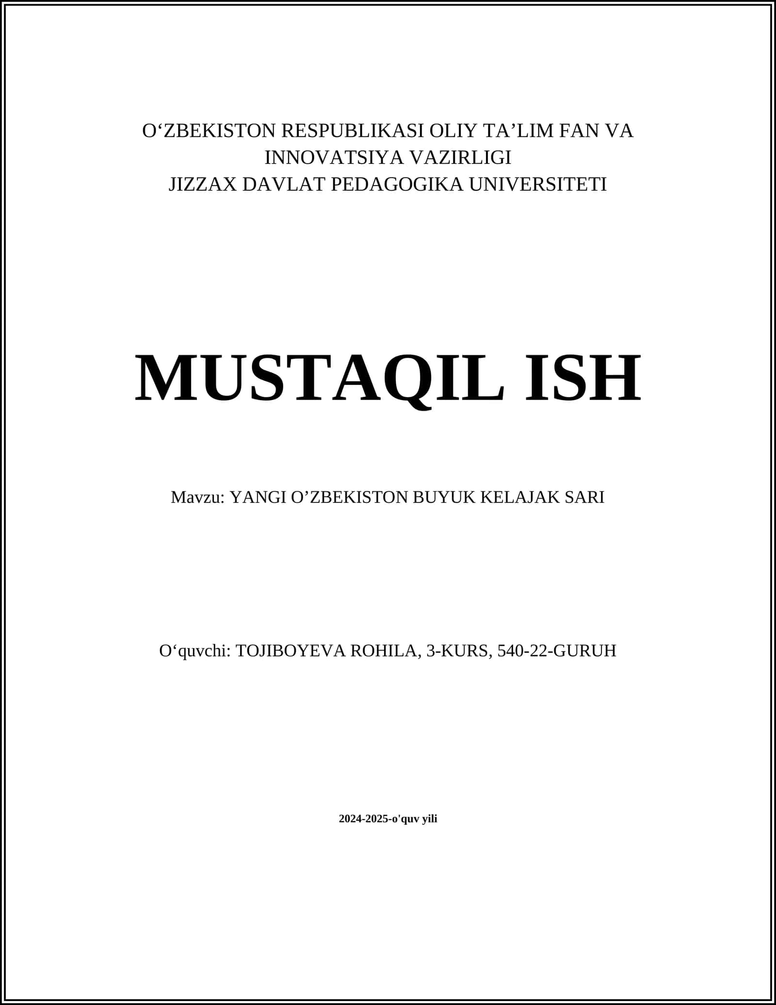 YANGI O’ZBEKISTON BUYUK KELAJAK SARI