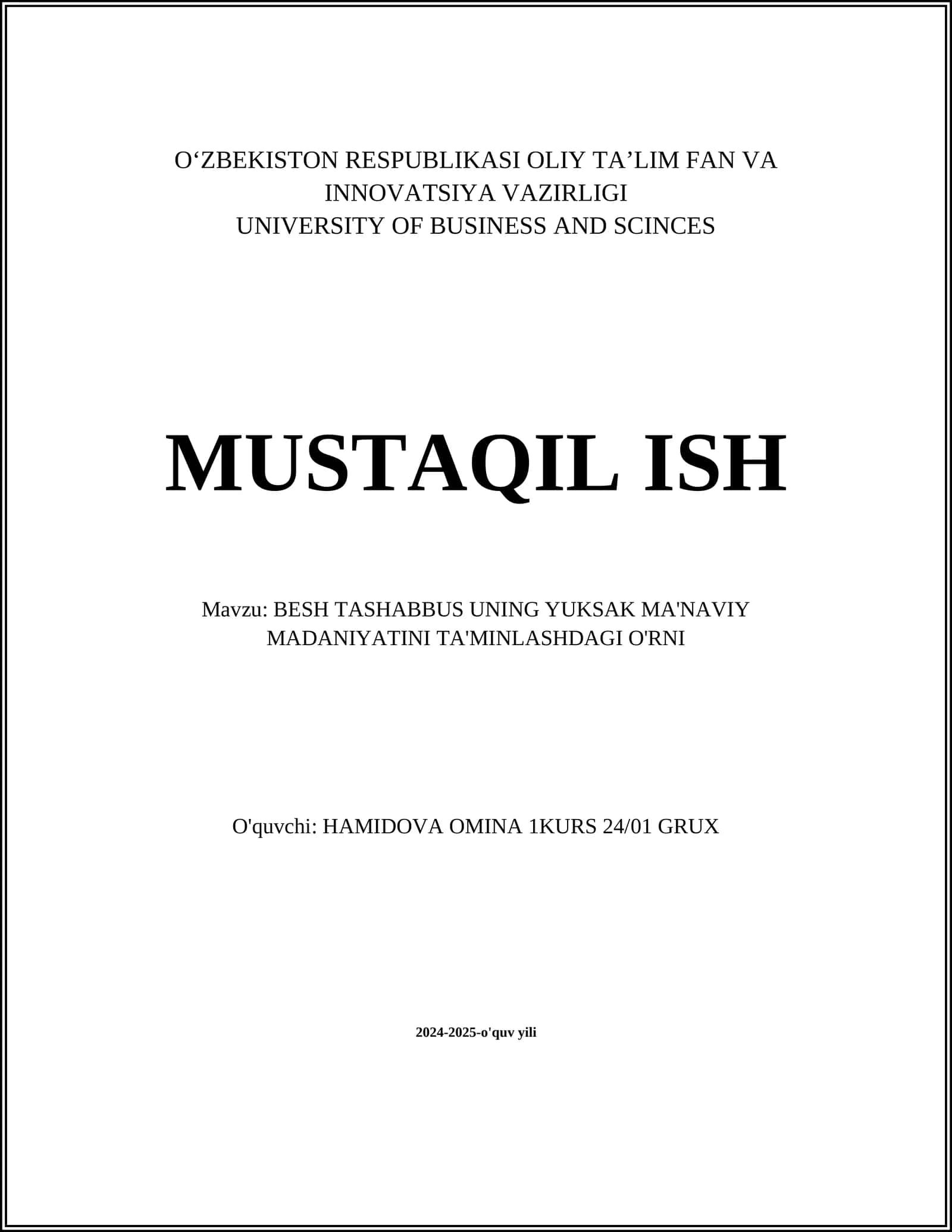 Besh Tashabbusning ma'naviy madaniyatni yuksaltirishdagi roli