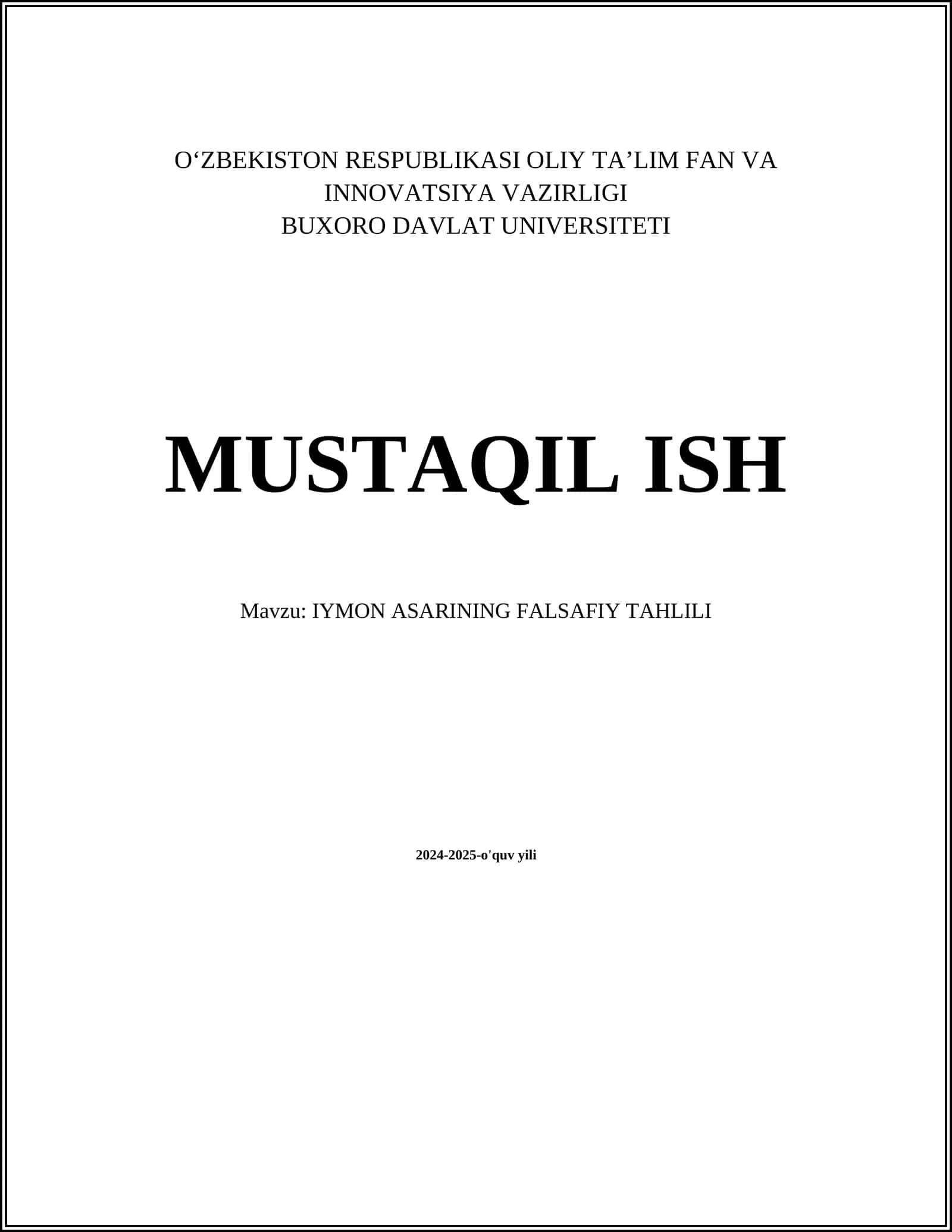 IYMON ASARINING FALSAFIY TAHLILI