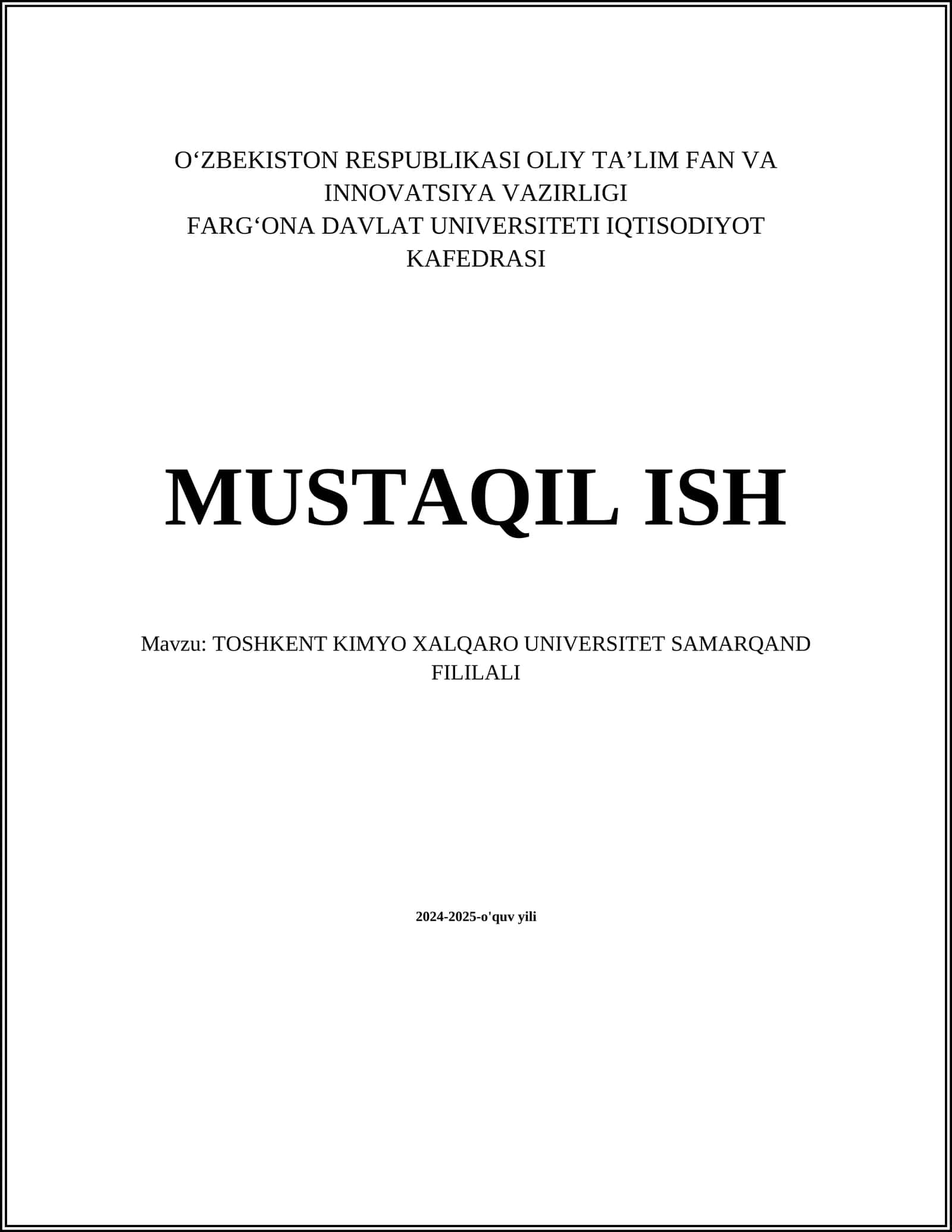 Toshkent Kimyo Xalqaro Universiteti tarixi