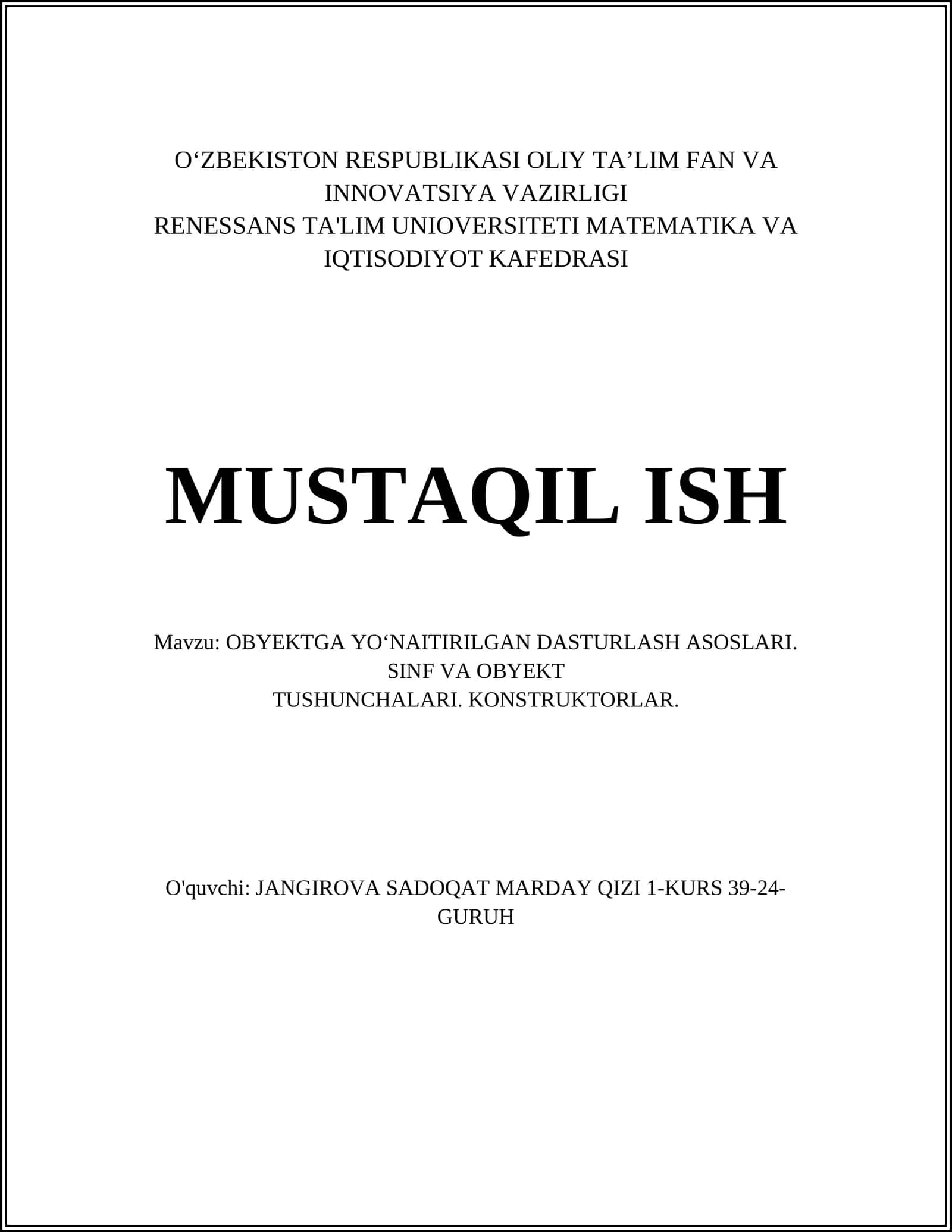 OBYEKTGA YO‘NAITIRILGAN DASTURLASH ASOSLARI