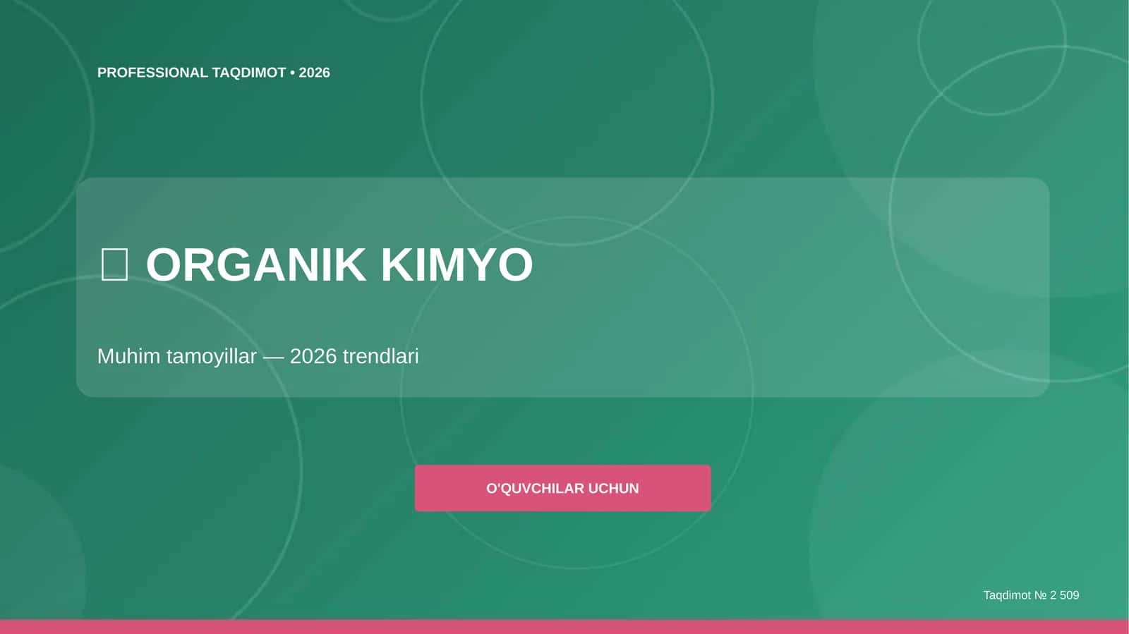 Organik kimyo: muhim tamoyillar (2026 trendlari) [o'quvchilar uchun]