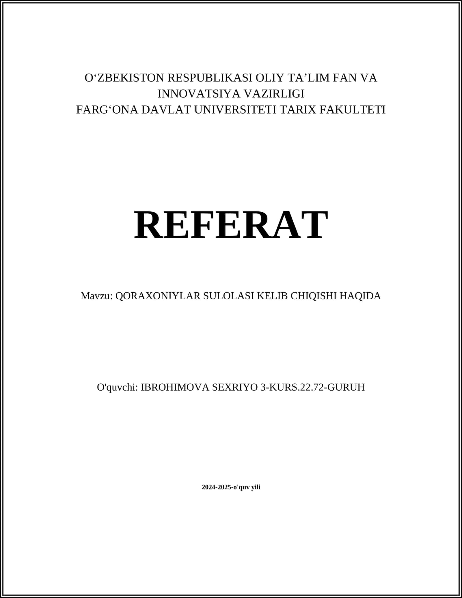 QORAXONIYLAR SULOLASI KELIB CHIQISHI HAQIDA