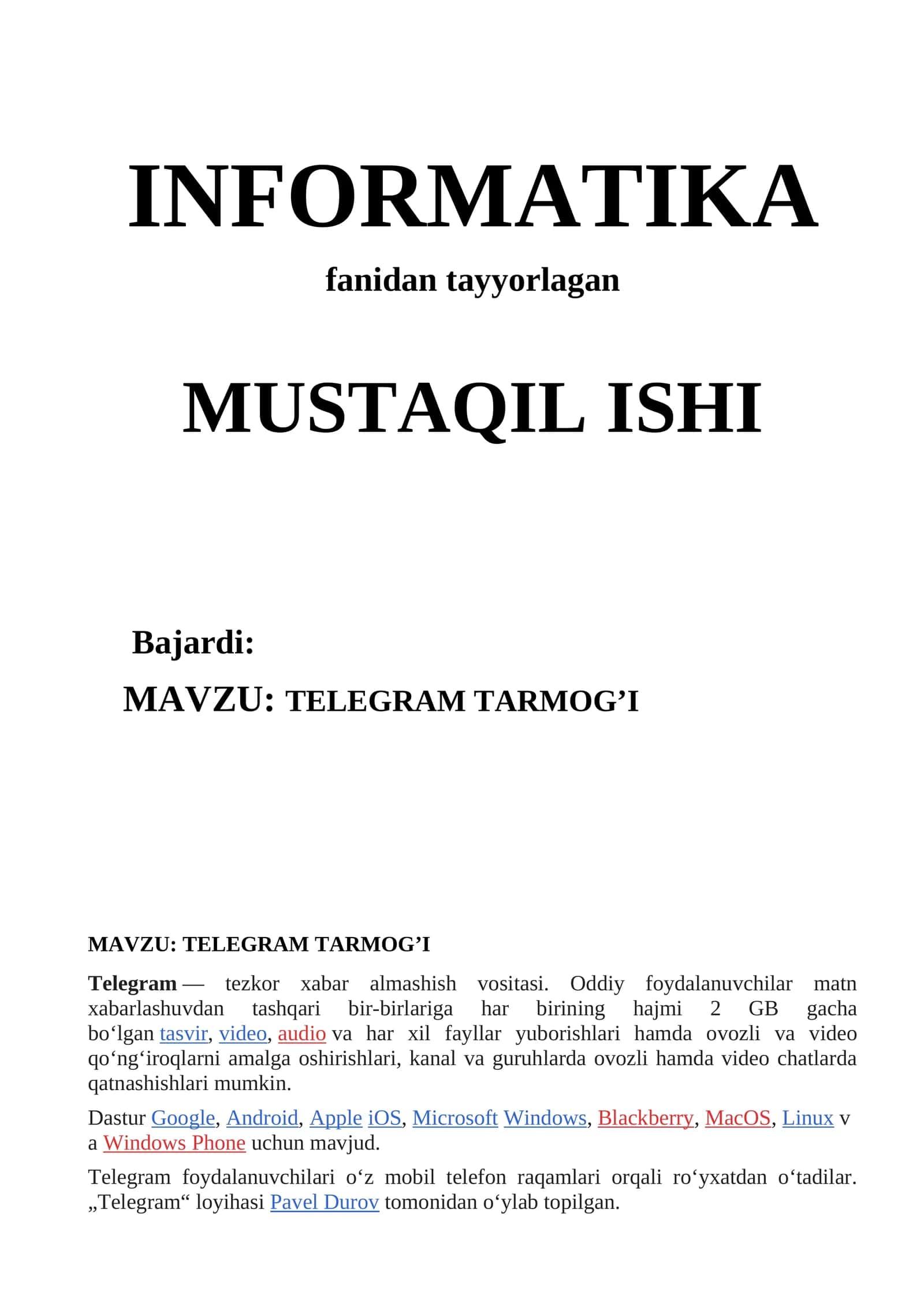 TELEGRAM TARMOG’I