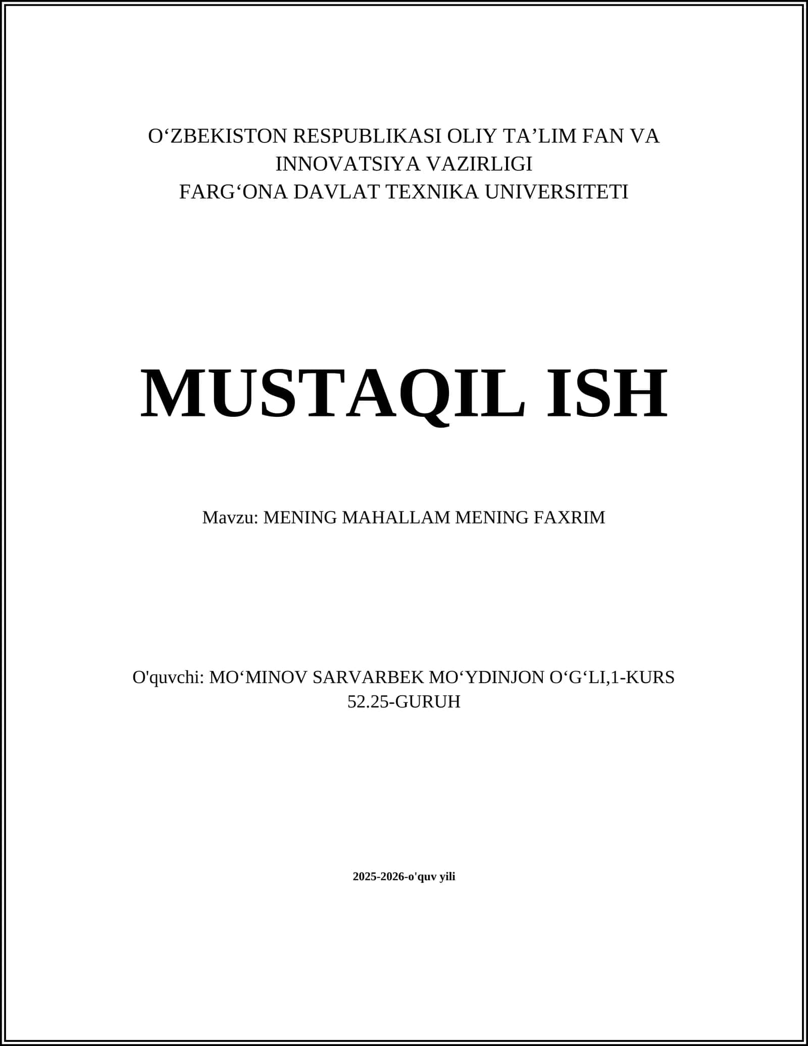 MENING MAHALLAM MENING FAXRIM