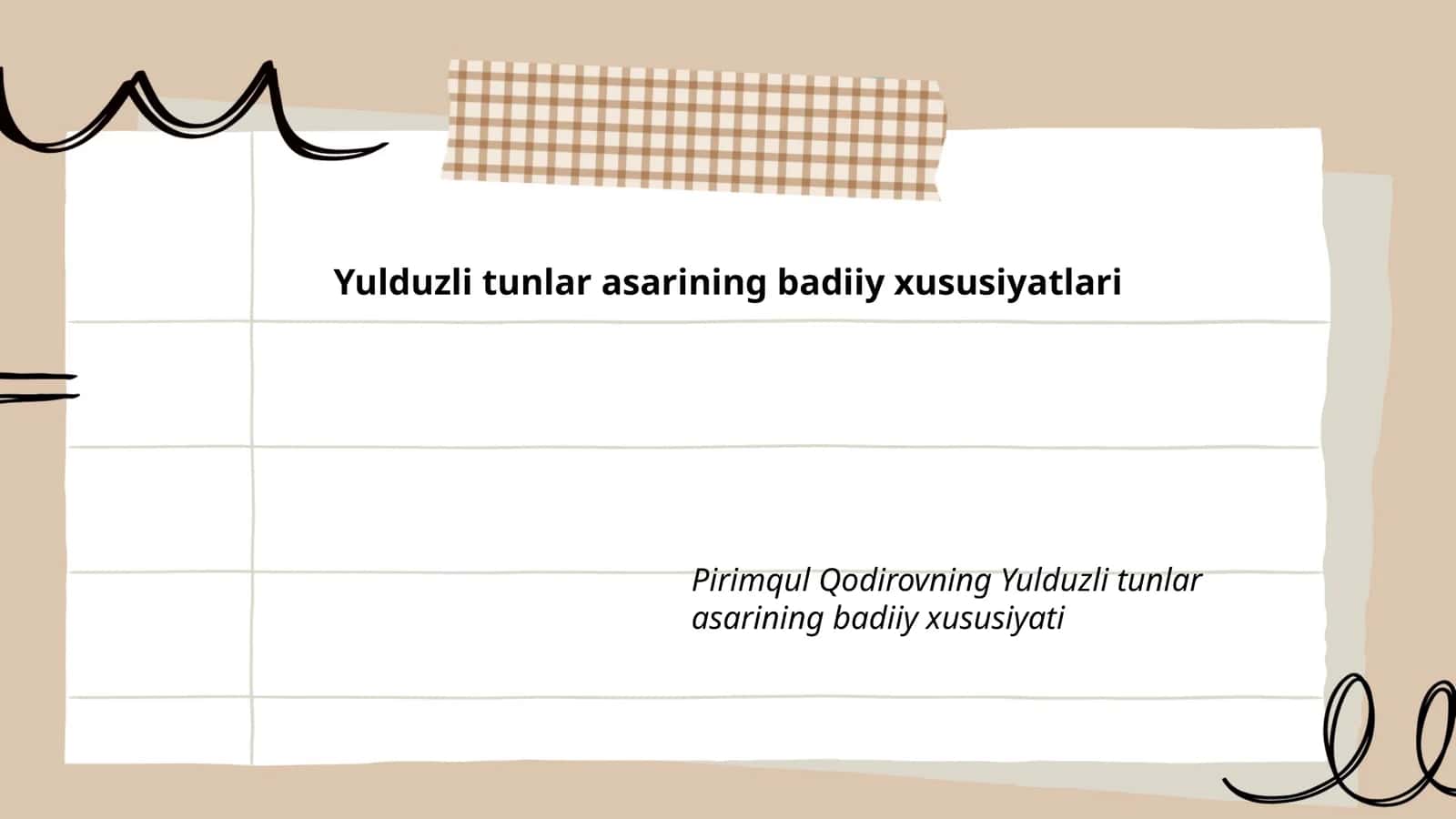 Yulduzli tunlar asarining badiiy xususiyatlari