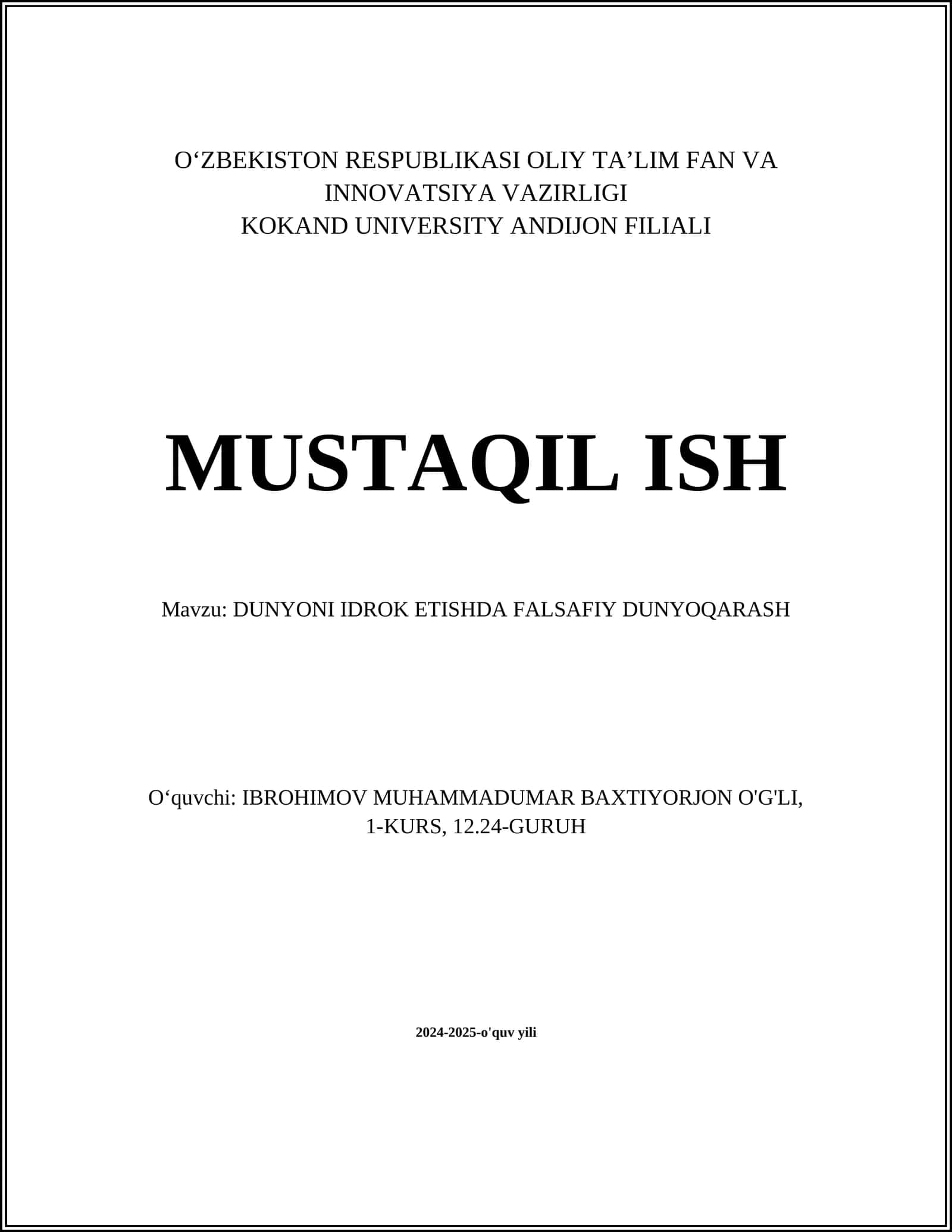 DUNYONI IDROK ETISHDA FALSAFIY DUNYOQARASH