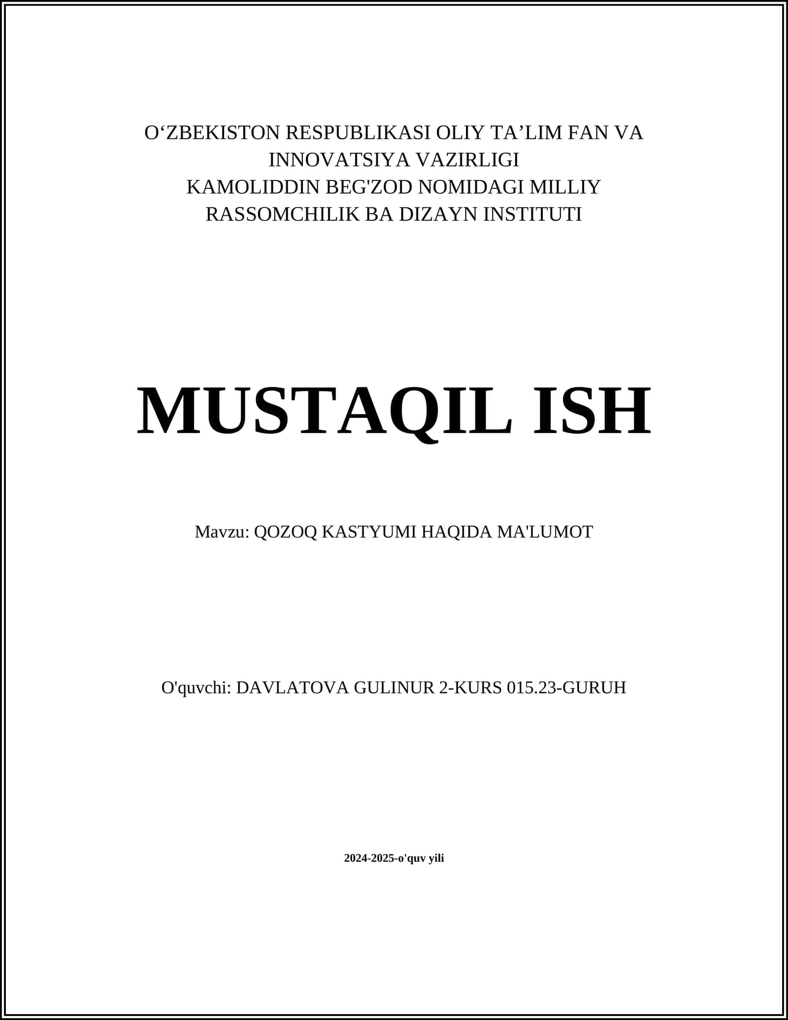 Qozoq Kastyumi haqida ma'lumot