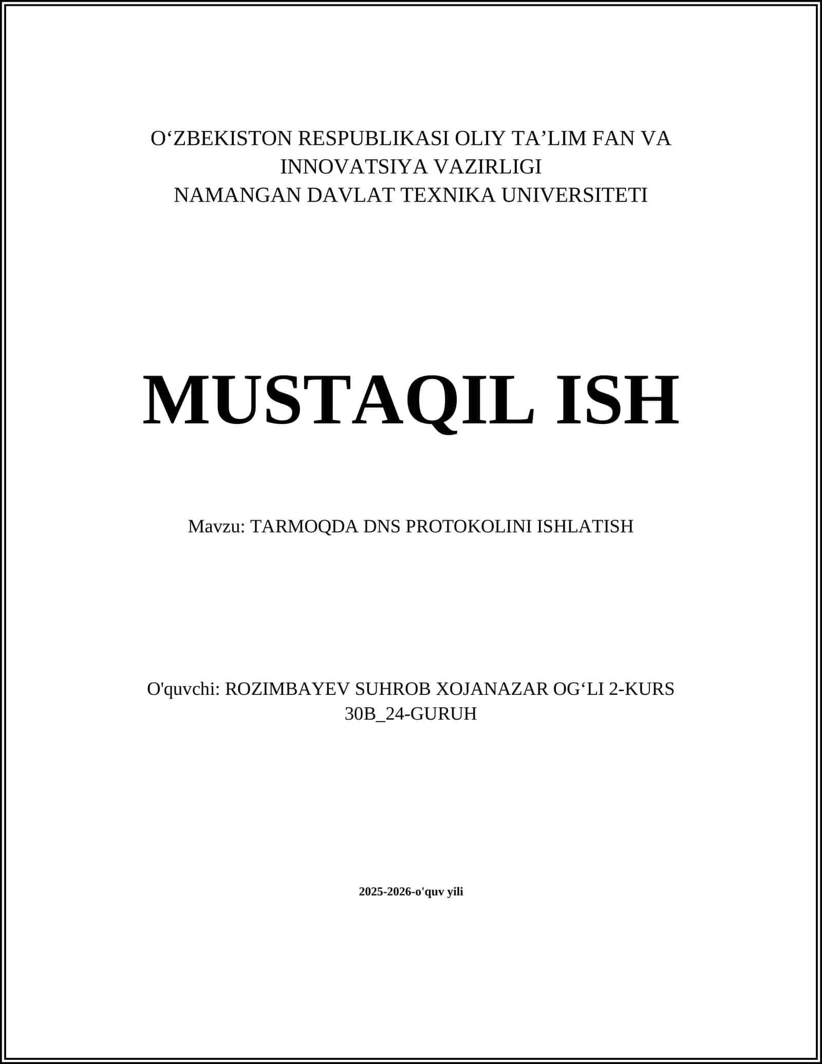 TARMOQDA DNS PROTOKOLINI ISHLATISH