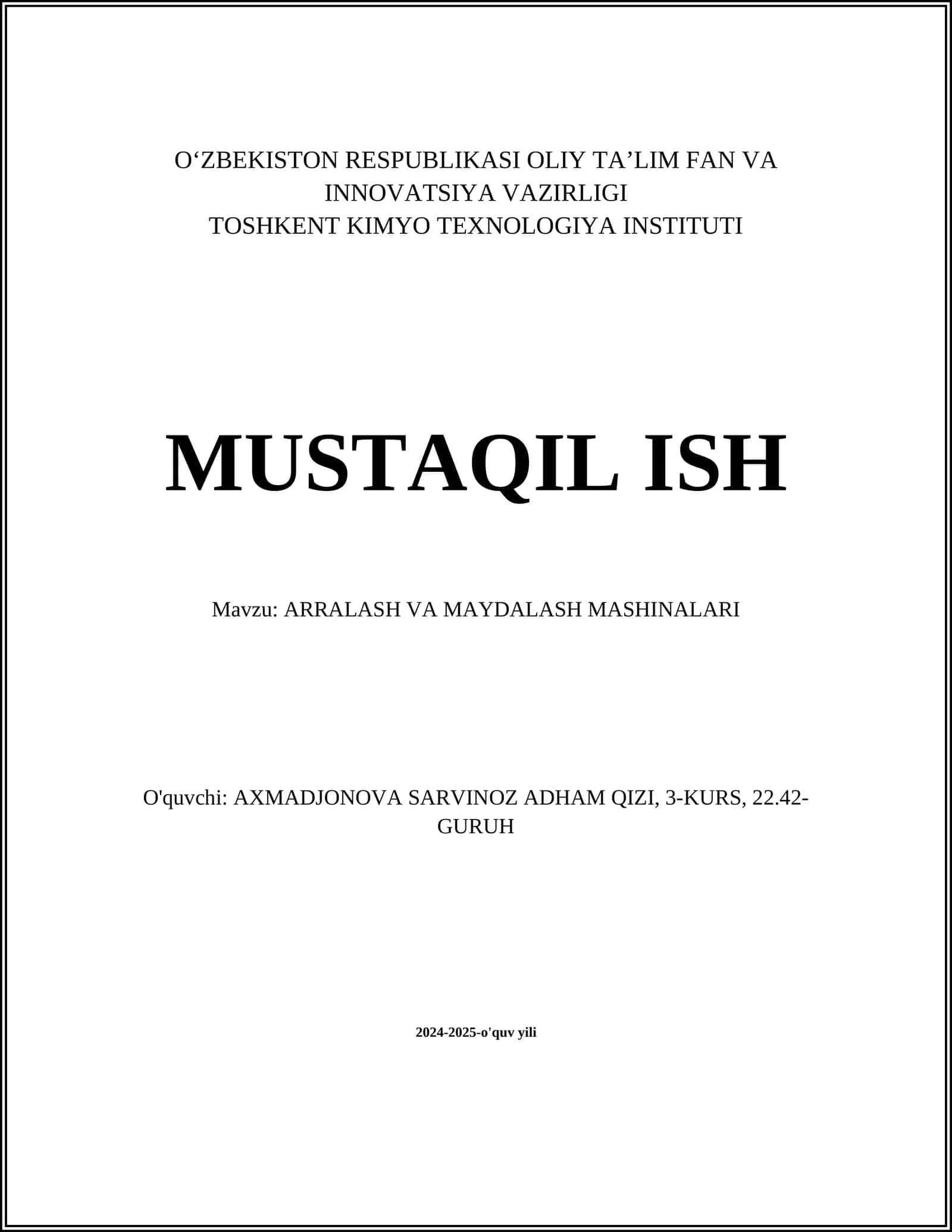 ARRALASH VA MAYDALASH MASHINALARI