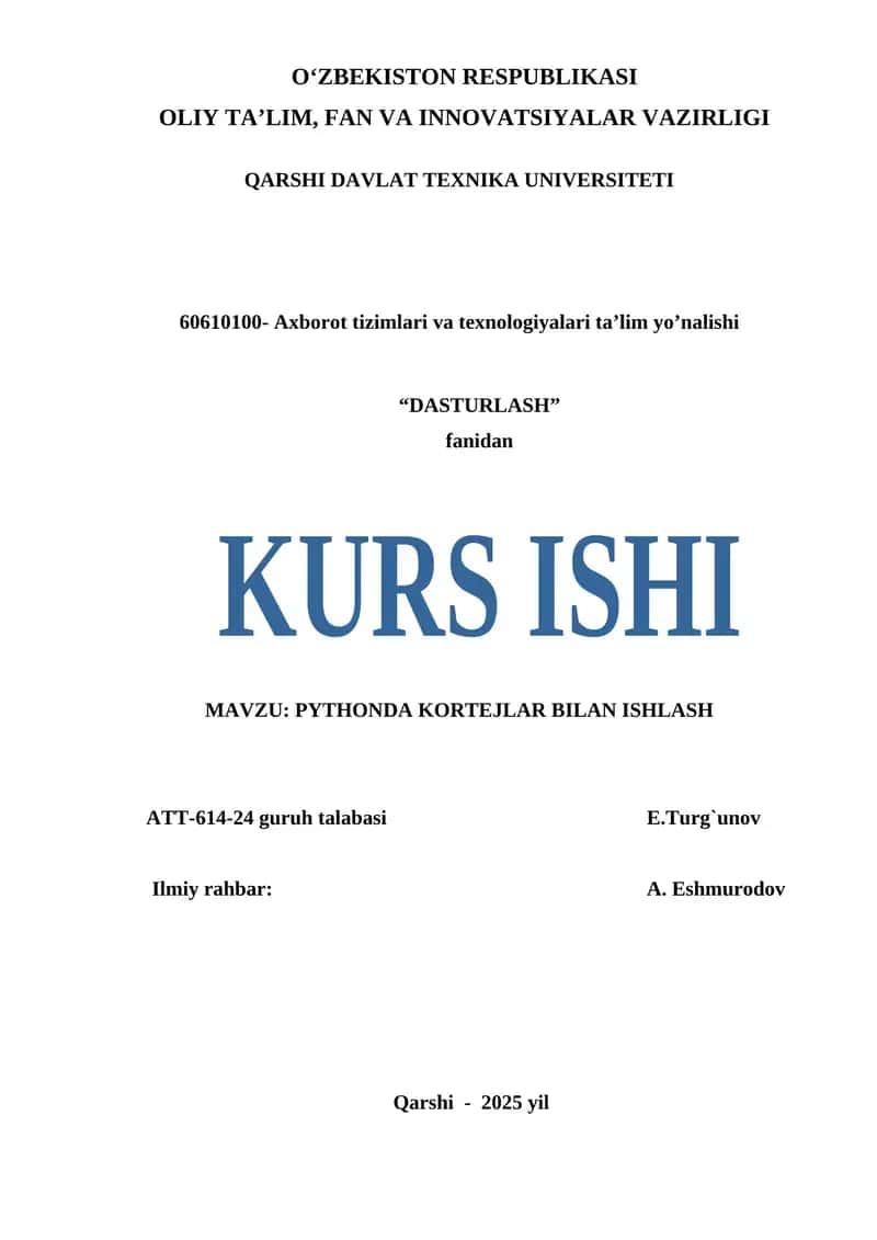 PythonDA KORTEJLAR BILAN ISHLASH