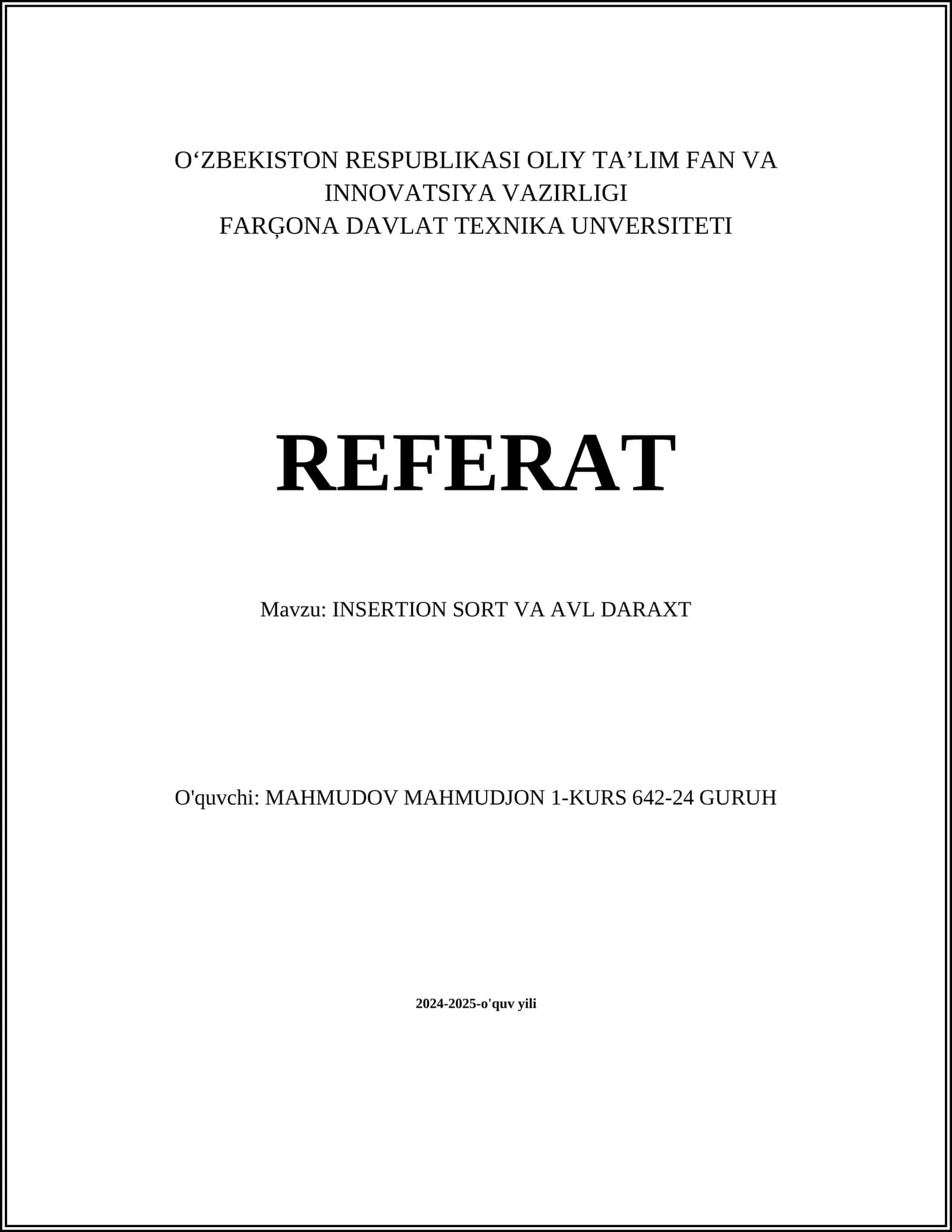 INSERTION SORT VA AVL DARAXT