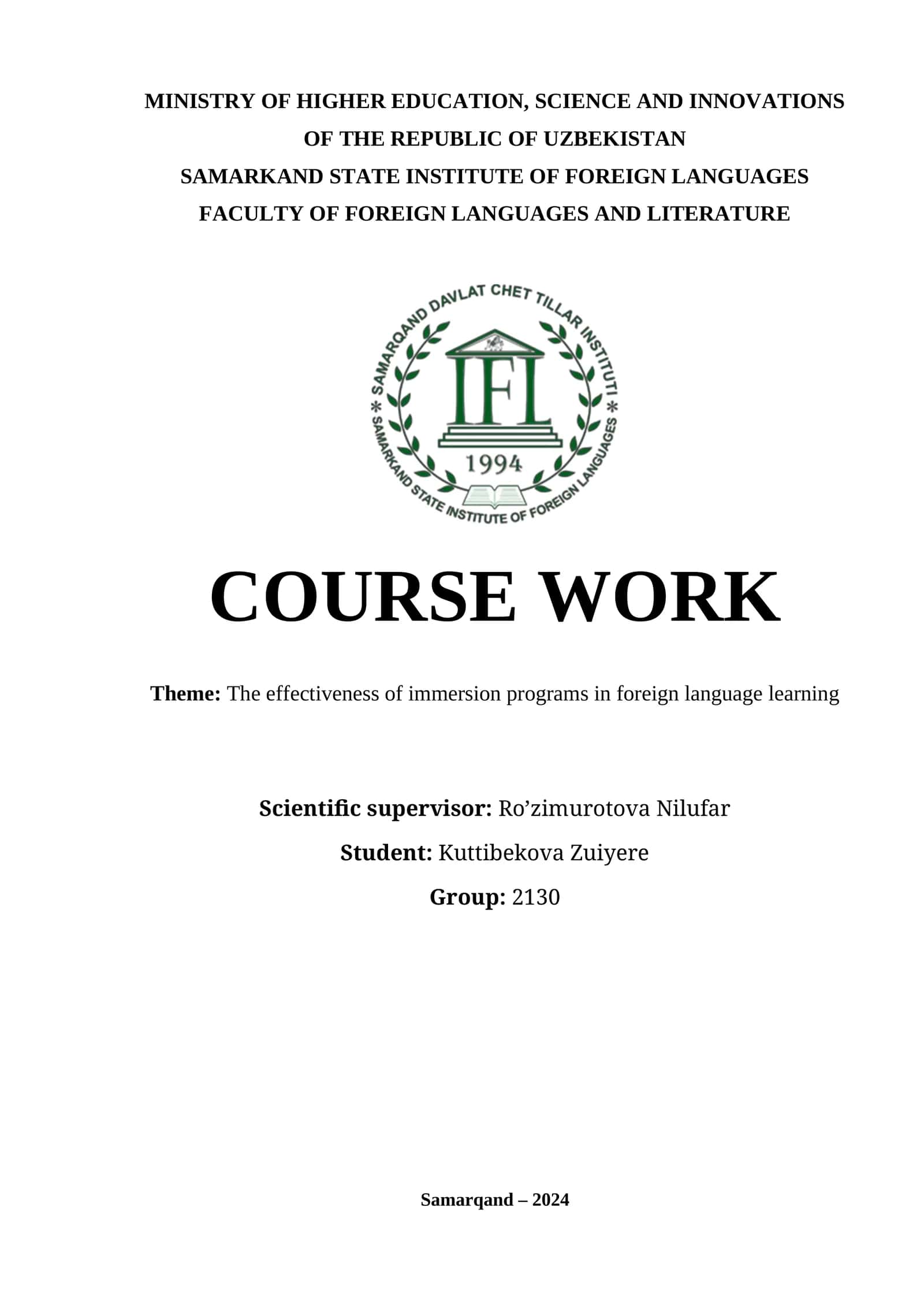 THE EFFECTIVENESS OF IMMERSION PROGRAMS IN FOREIGN LANGUAGE LEARNING