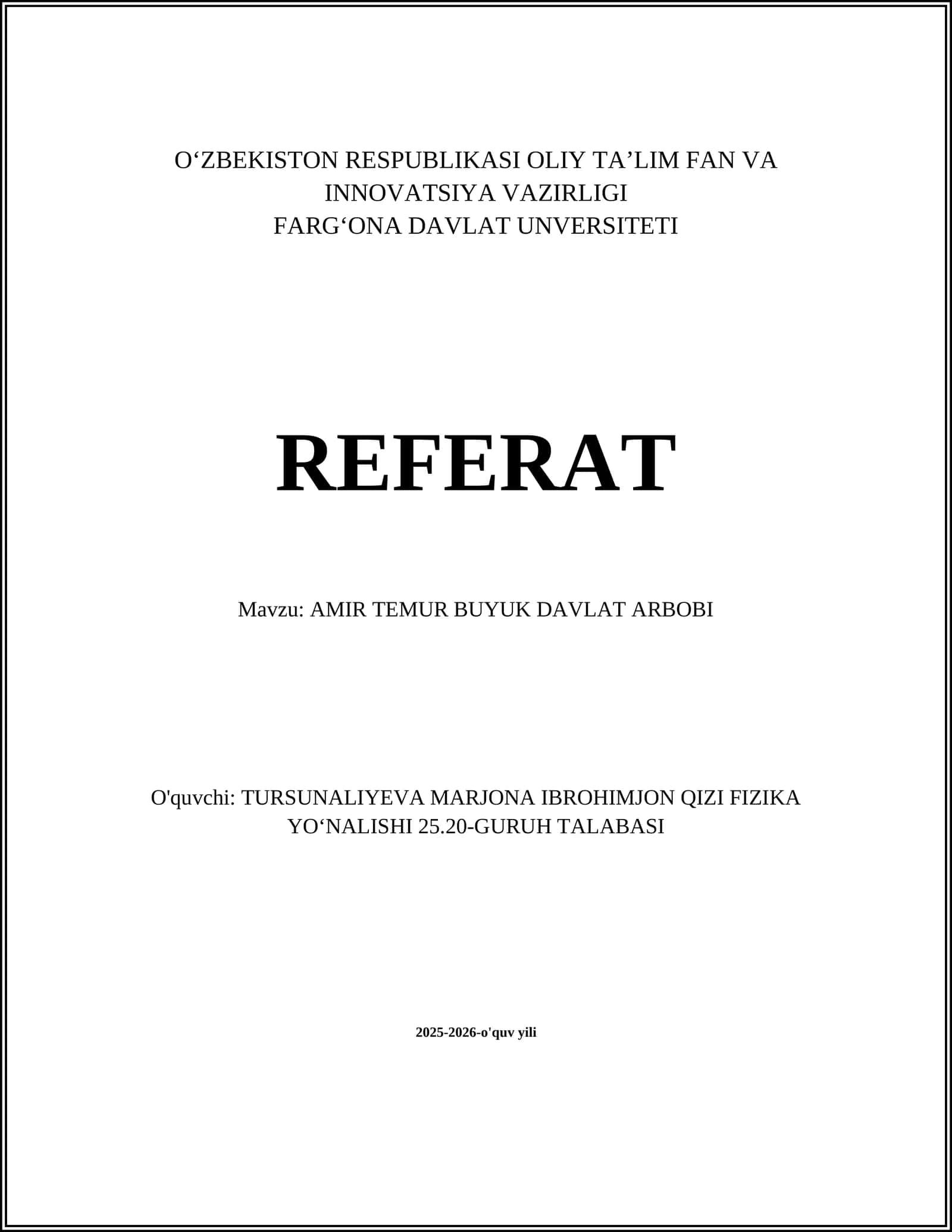 AMIR TEMUR BUYUK DAVLAT ARBOBI