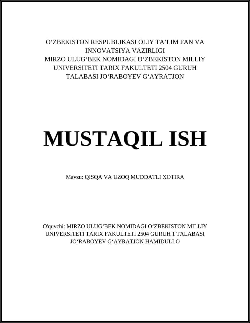 QISQA VA UZOQ MUDDATLI XOTIRA