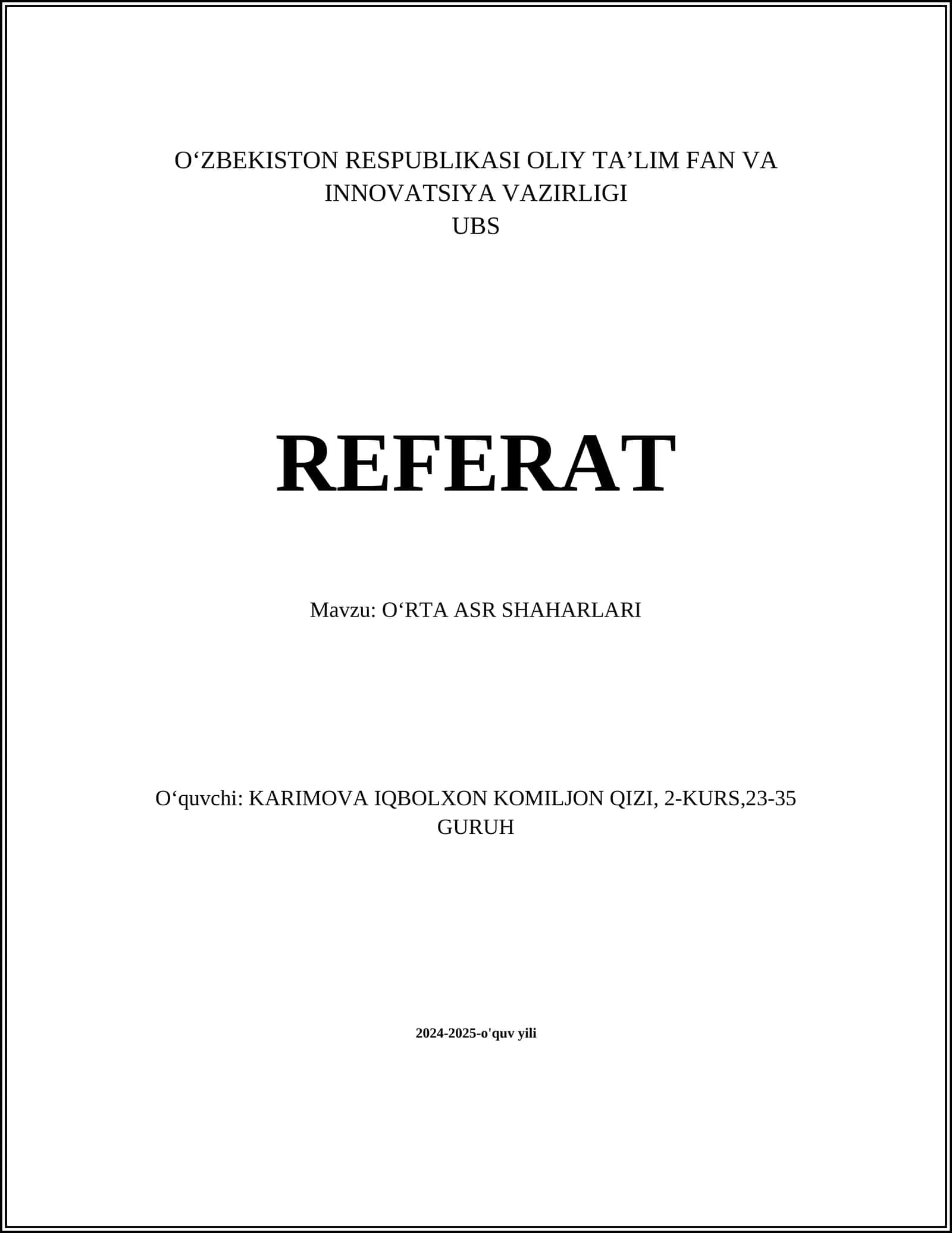 O‘RTA ASR SHAHARLARI