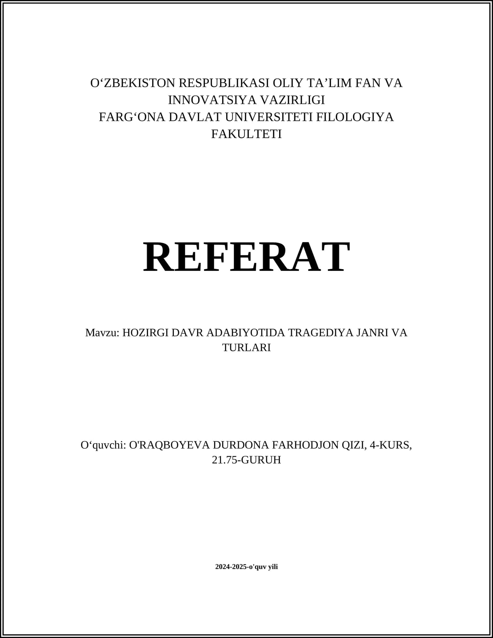 Tragediya janri va turlari