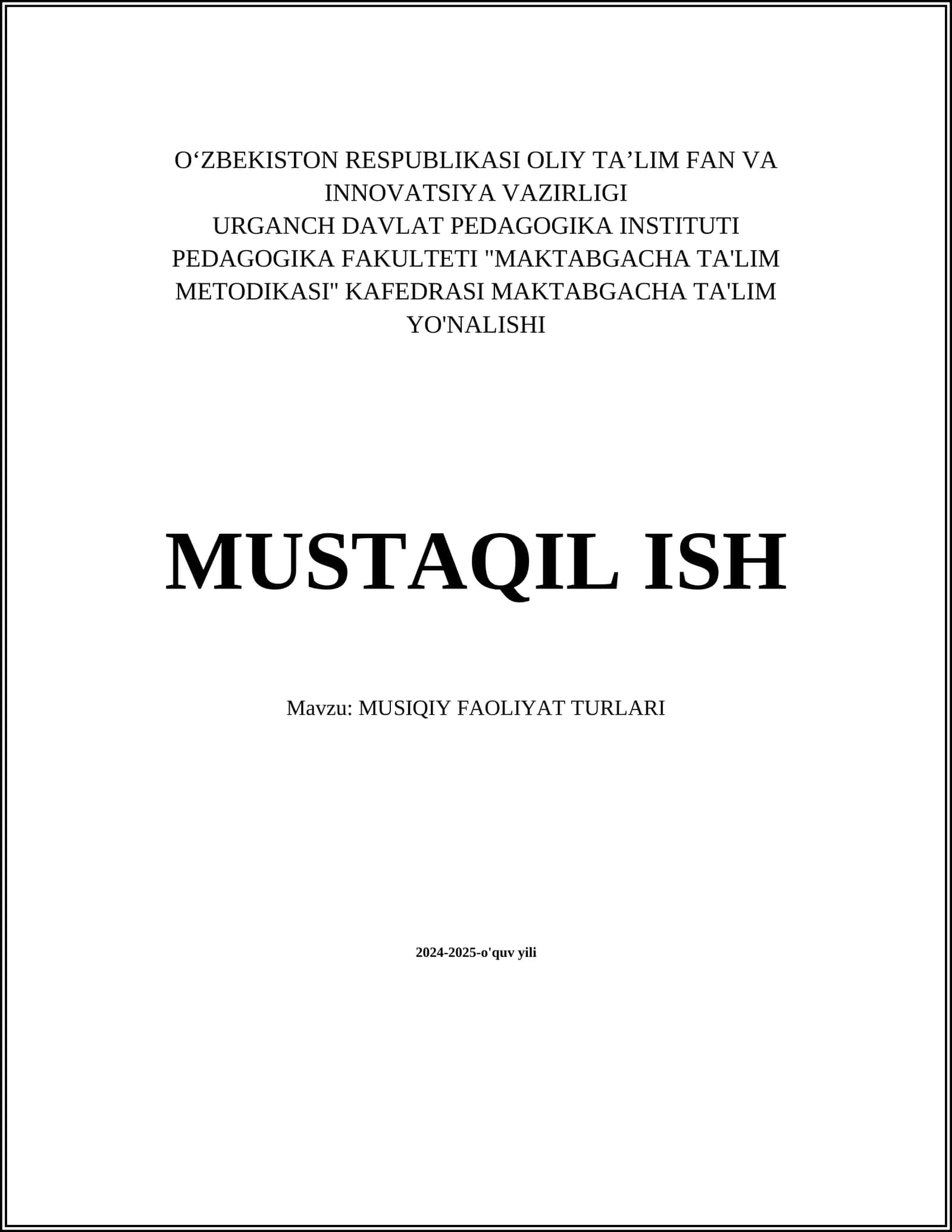 MUSIQIY FAOLIYAT TURLARI