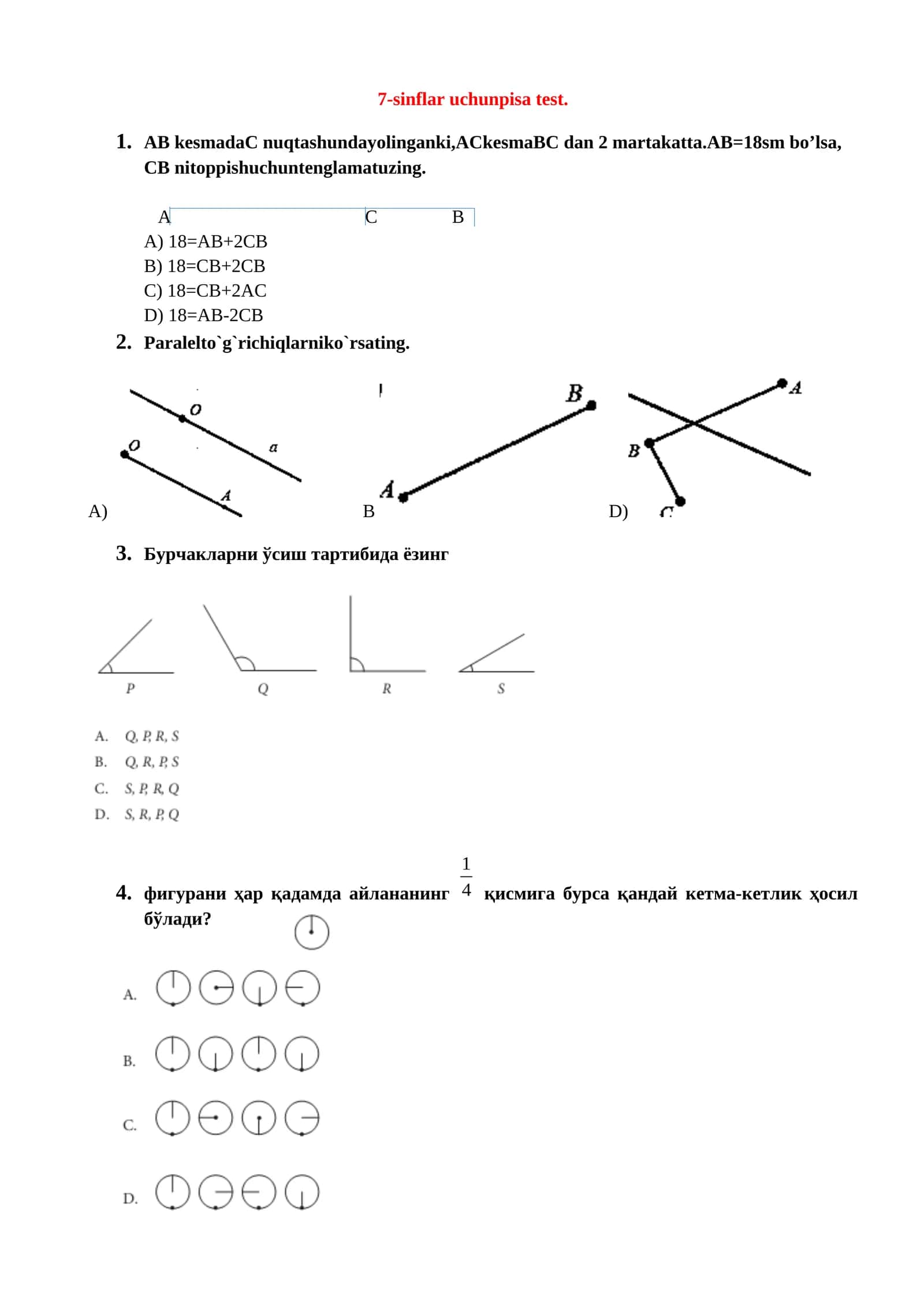 7-sinflar uchunpisa test