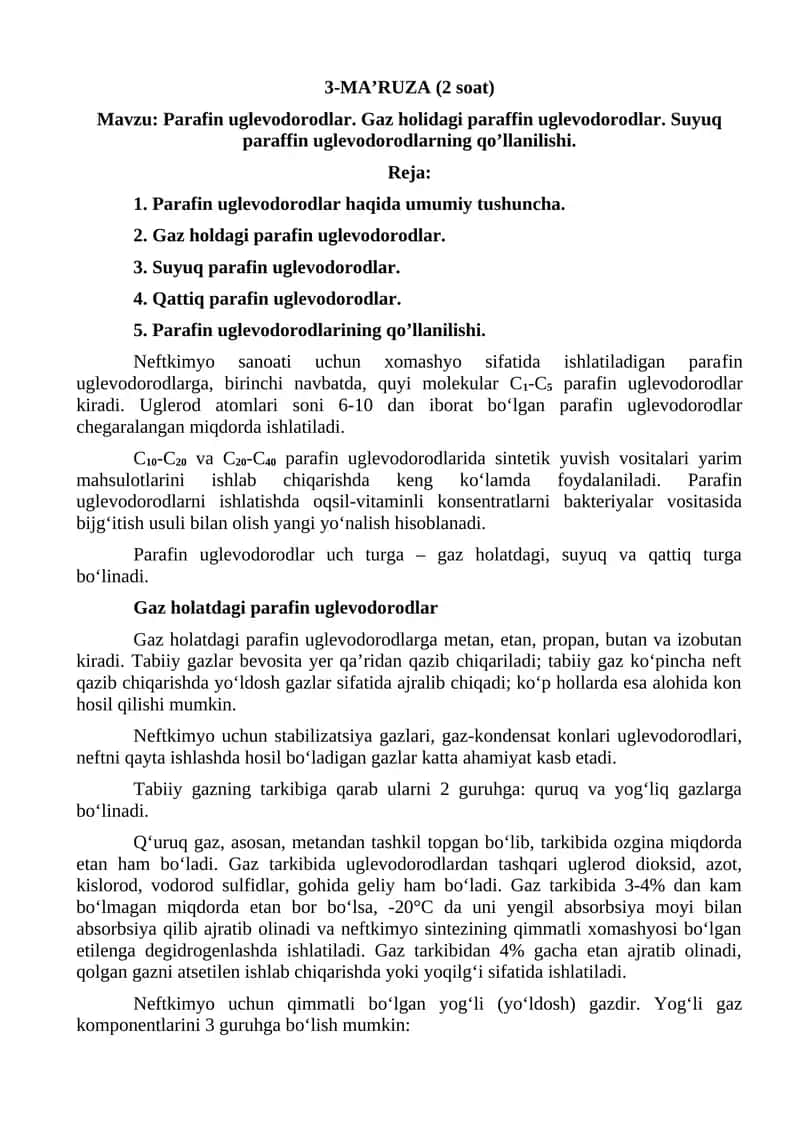 Parafin uglevodorodlar