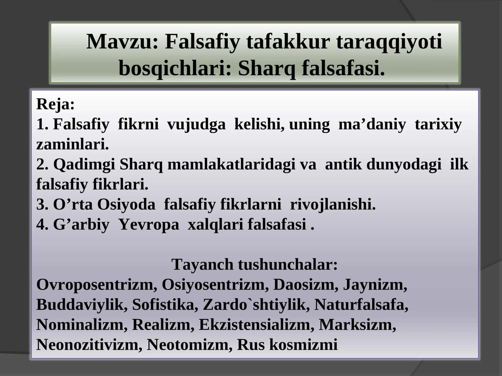Falsafiy tafakkur taraqqiyoti bosqichlari: Sharq falsafasi
