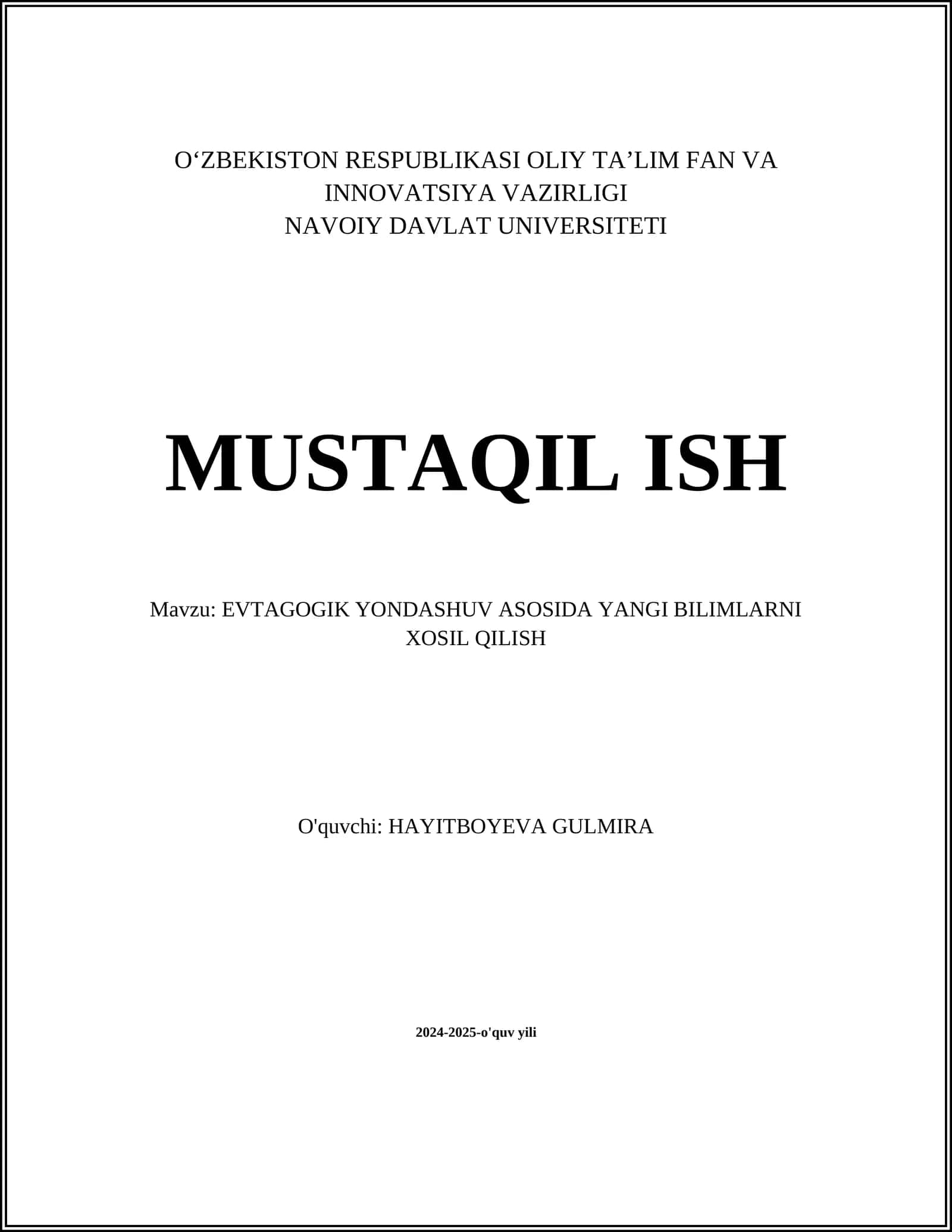 EVTAGOGIK YONDASHUV ASOSIDA YANGI BILIMLARNI XOSIL QILISH