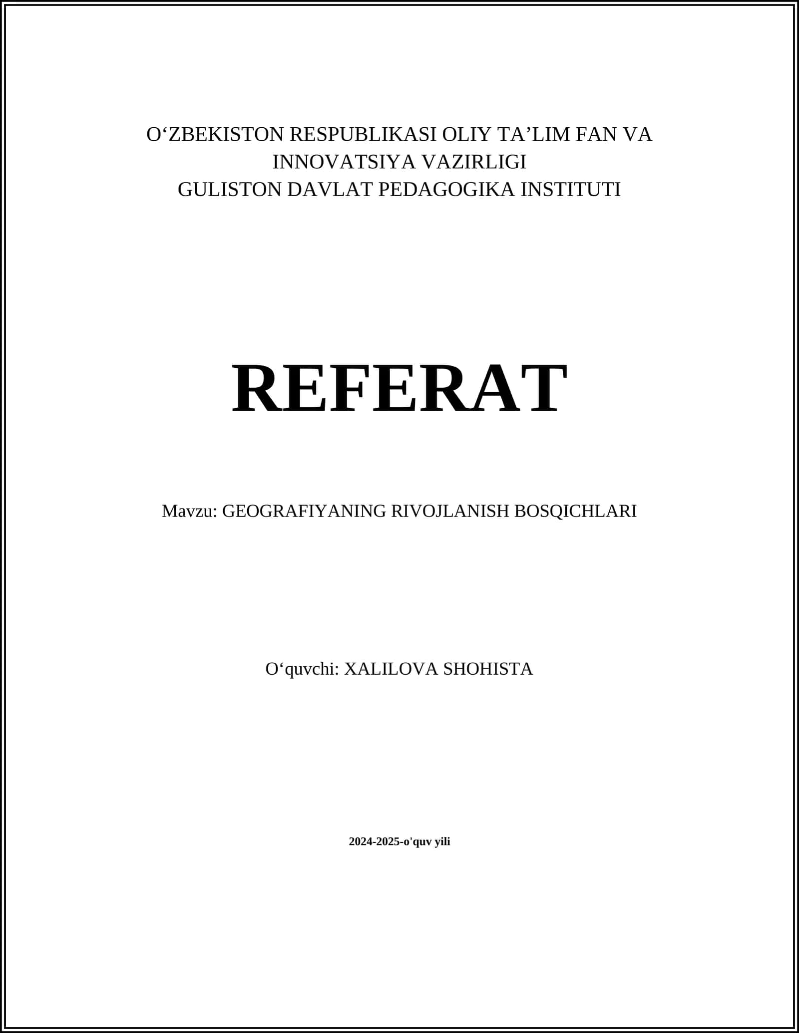GEOGRAFIYANING RIVOJLANISH BOSQICHLARI