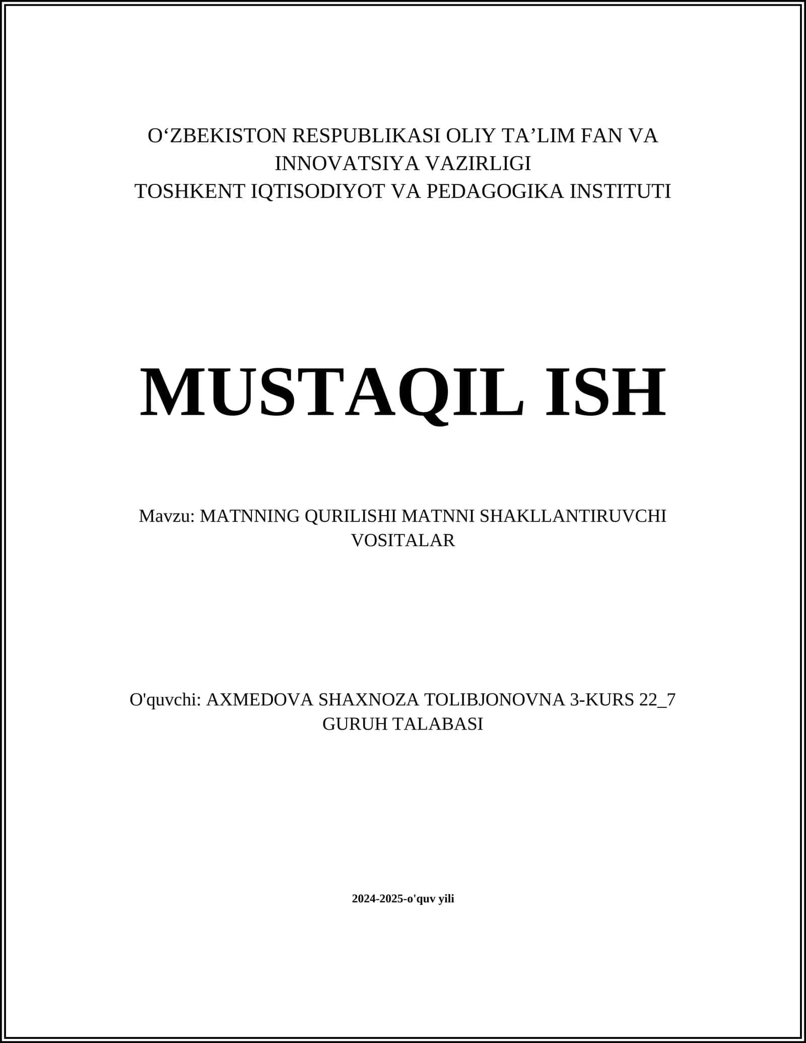 MATNNING QURILISHI MATNNI SHAKLLANTIRUVCHI VOSITALAR