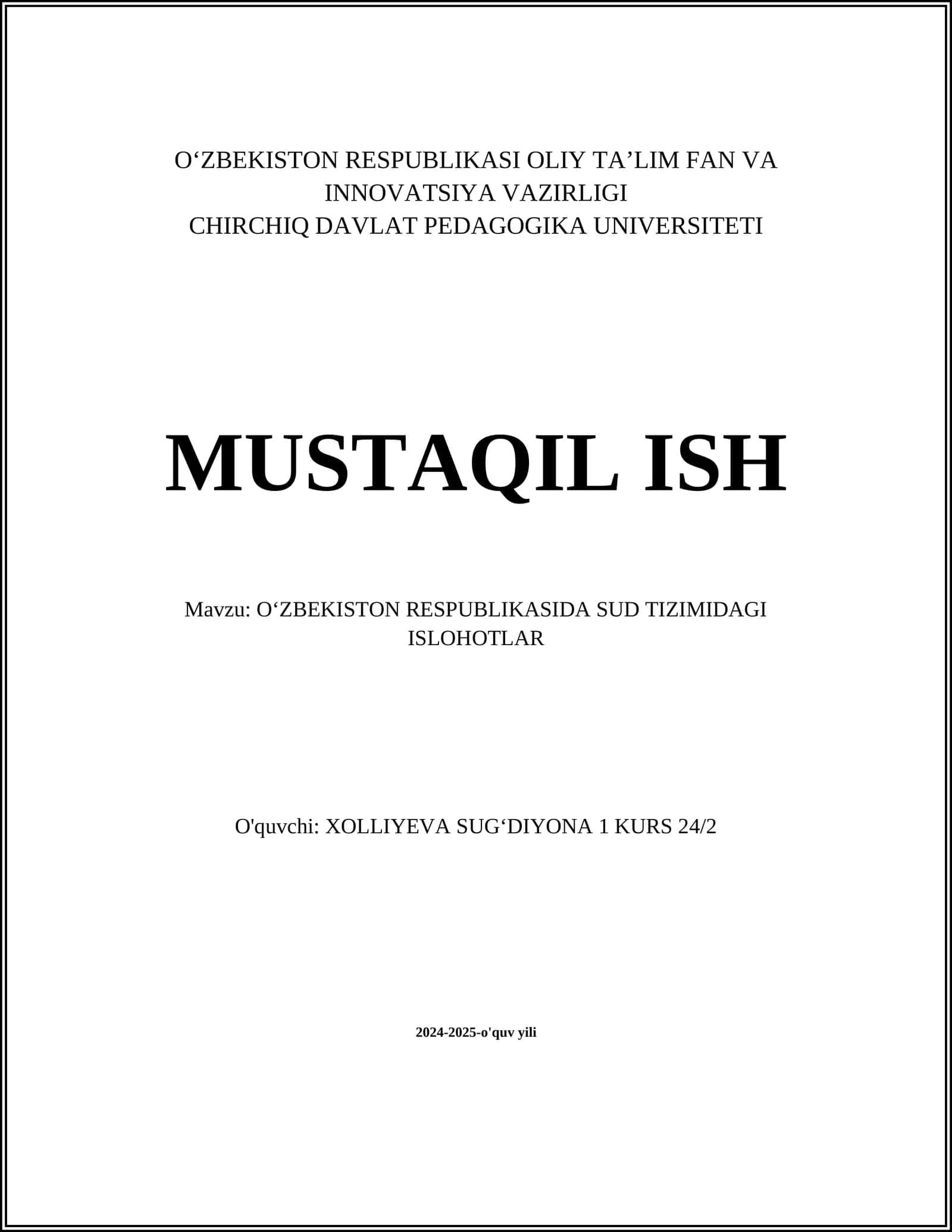 O‘ZBEKISTON RESPUBLIKASIDA SUD TIZIMIDAGI ISLOHOTLAR