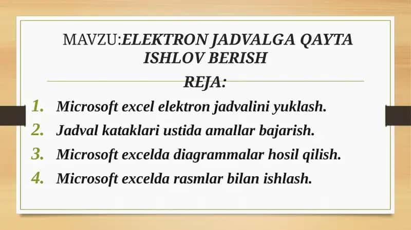 ELEKTRON JADVALGA QAYTA ISHLOV BERISH