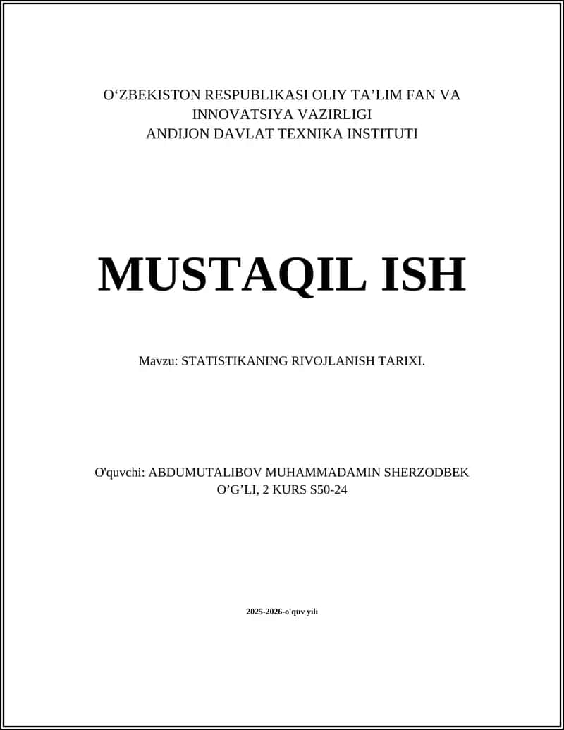 STATISTIKANING RIVOJLANISH TARIXI