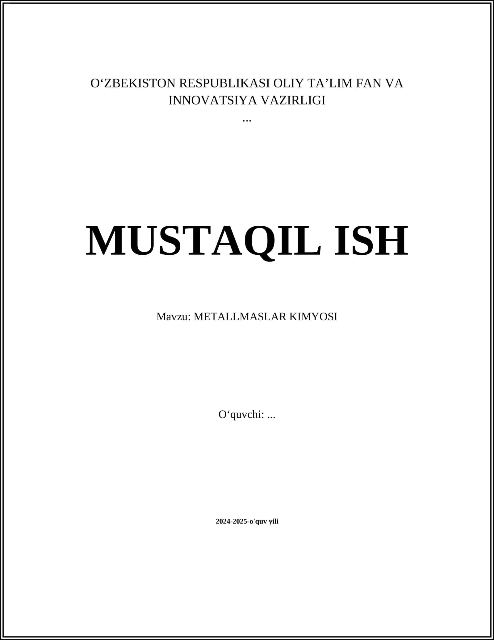 METALLMASLAR KIMYOSI